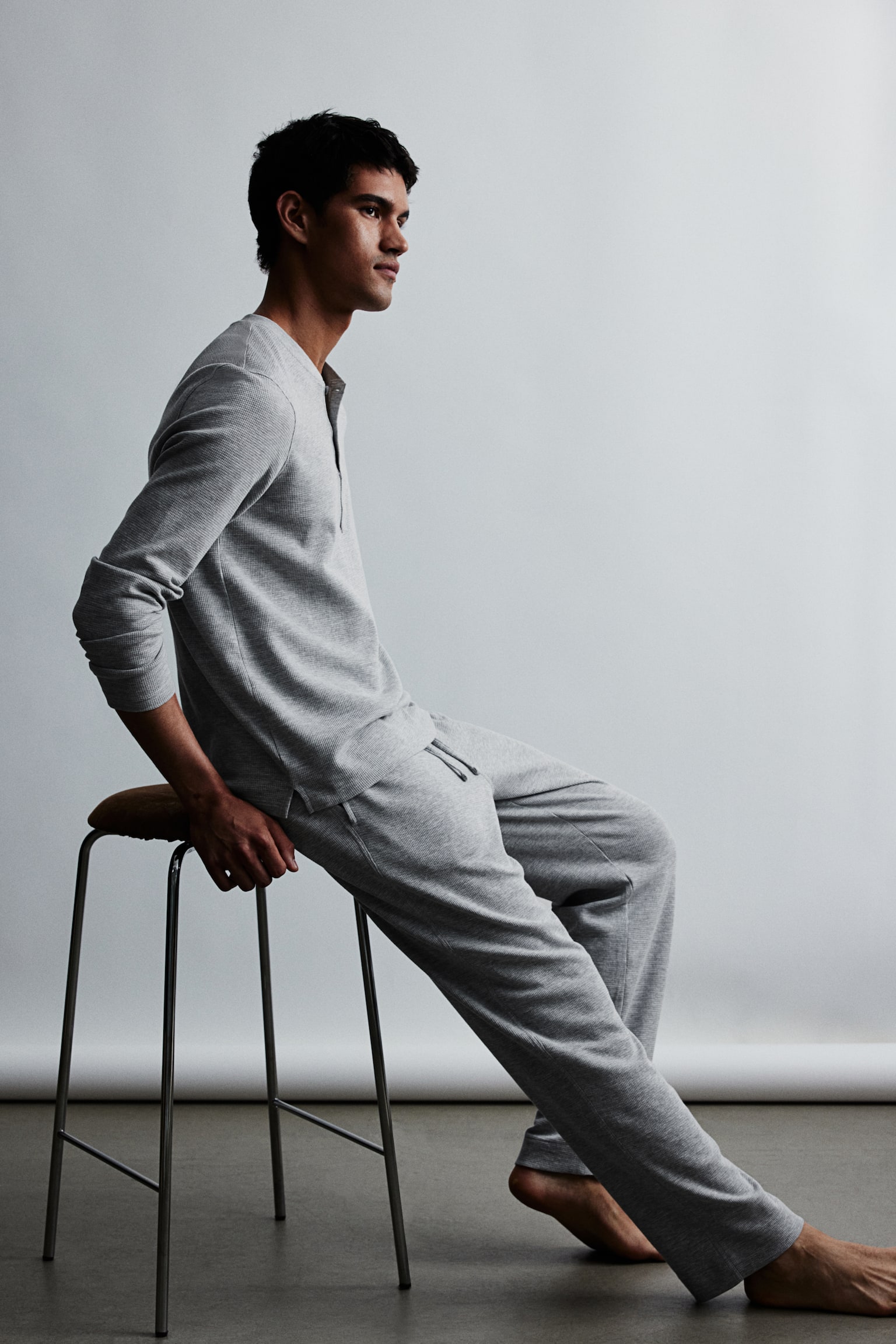 Regular Fit Waffled pyjamas - Grey marl/Navy blue - 1