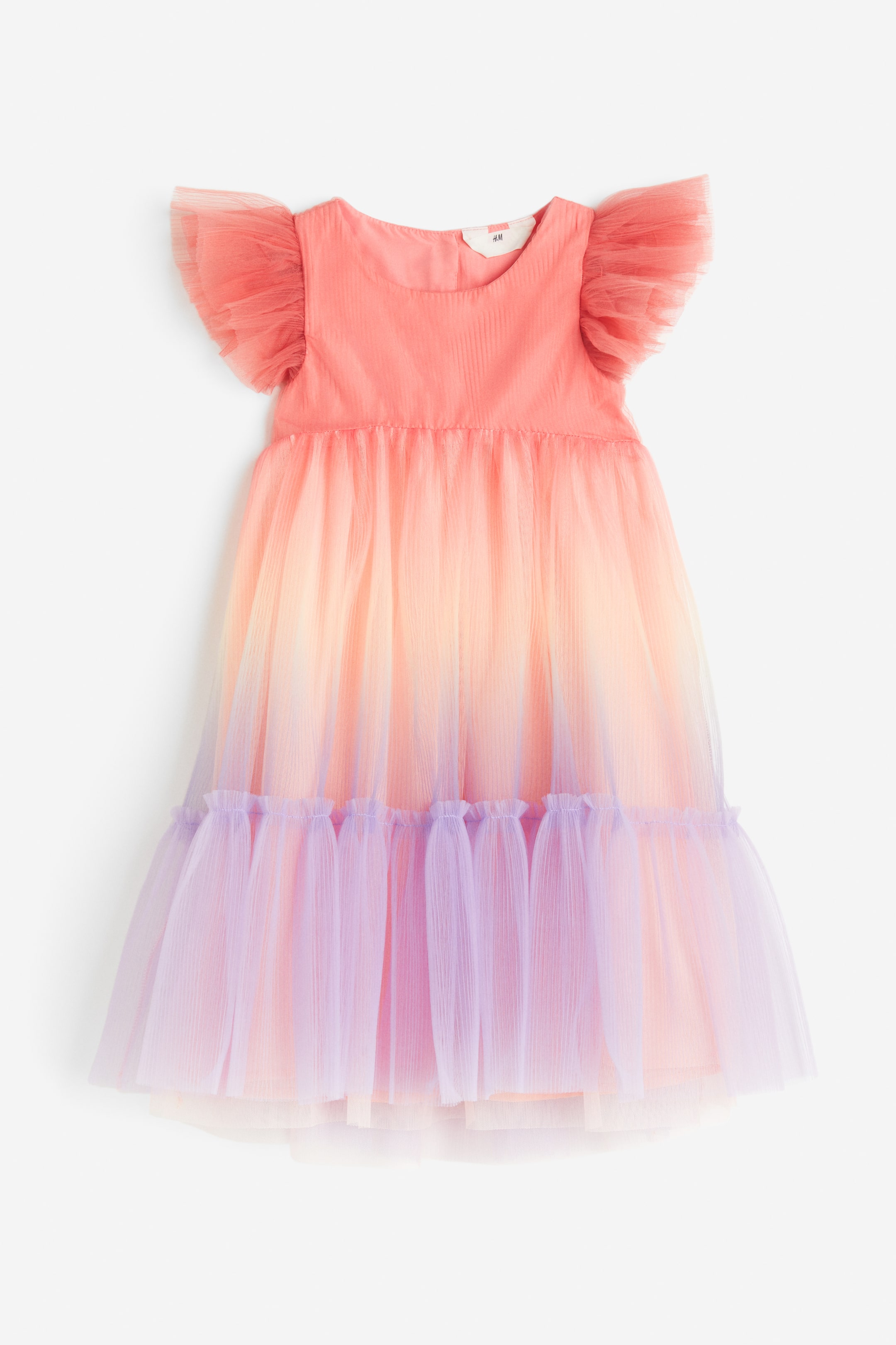 h&m pleated tulle dress Tulle Pleated A-line Dress with Ruffles Cream / US 18