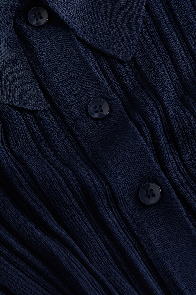 Collared rib-knit cardigan - Navy blue/Cream/Black - 3