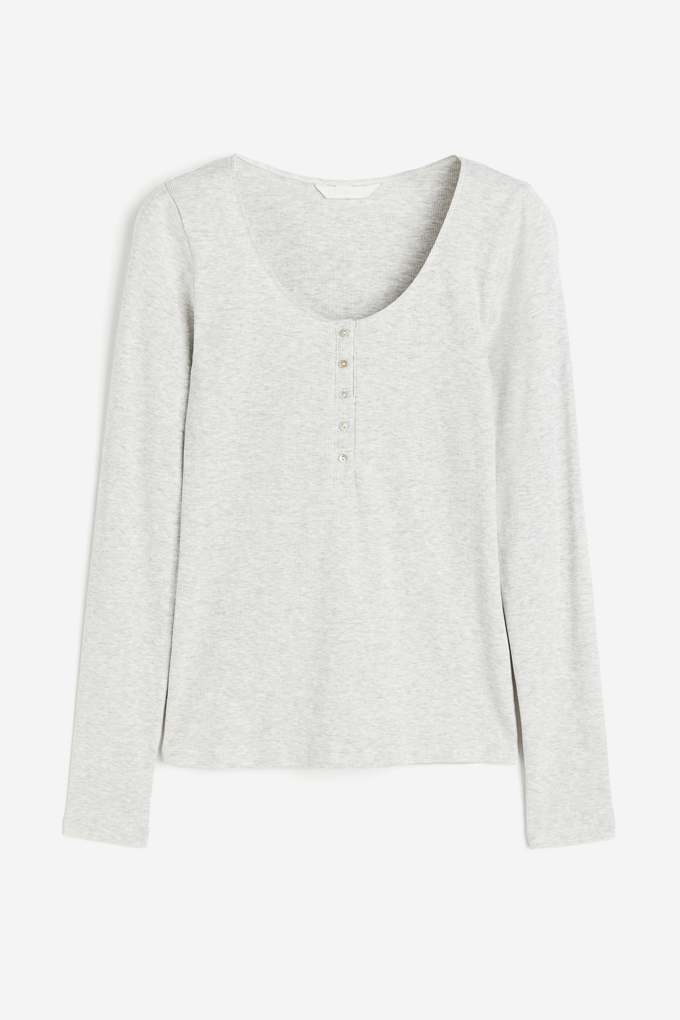 Ribbed Henley Shirt - Light gray melange - Ladies | H\u0026M CA