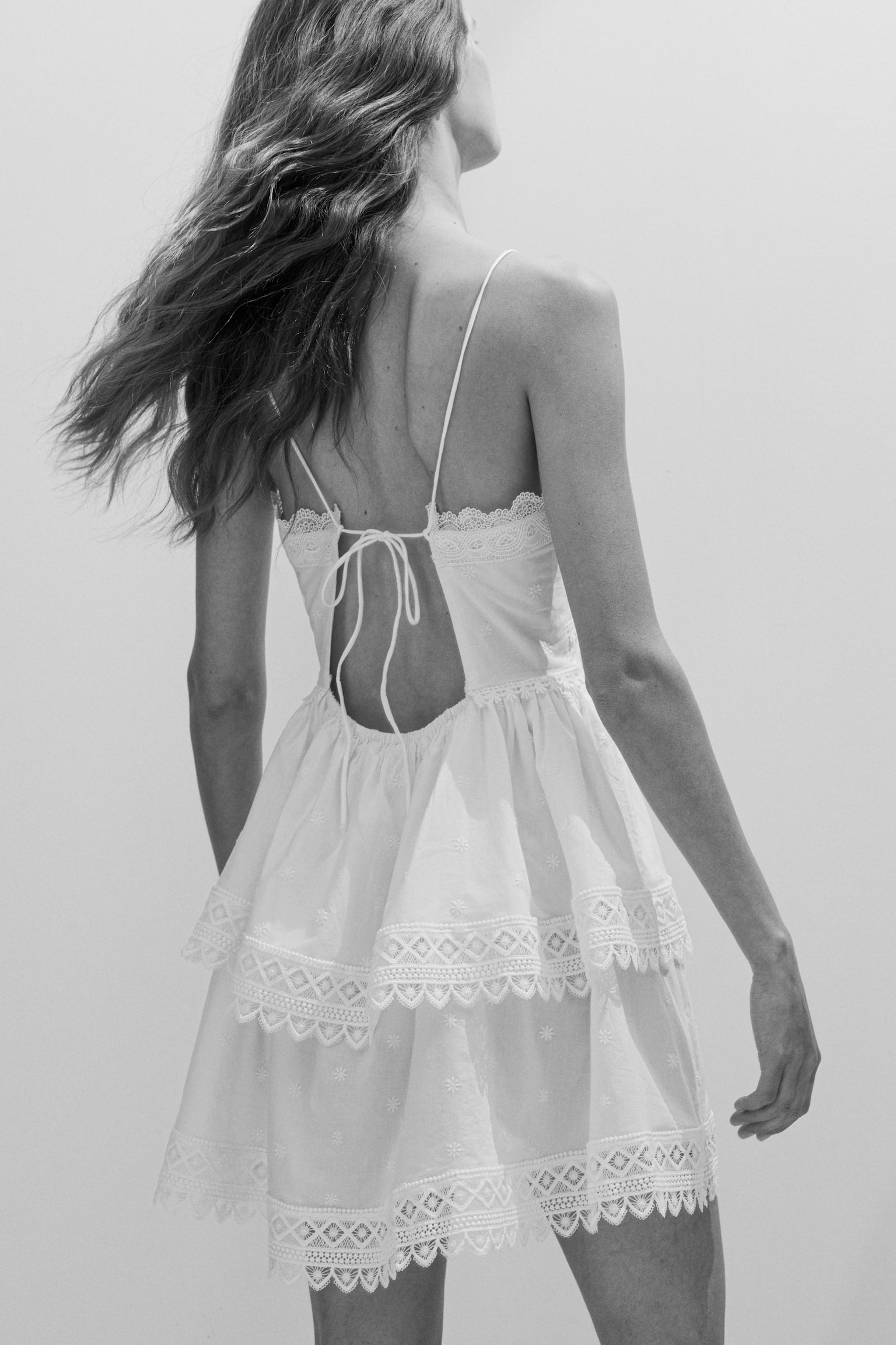 Lace-trimmed cotton dress-Ivory - 3