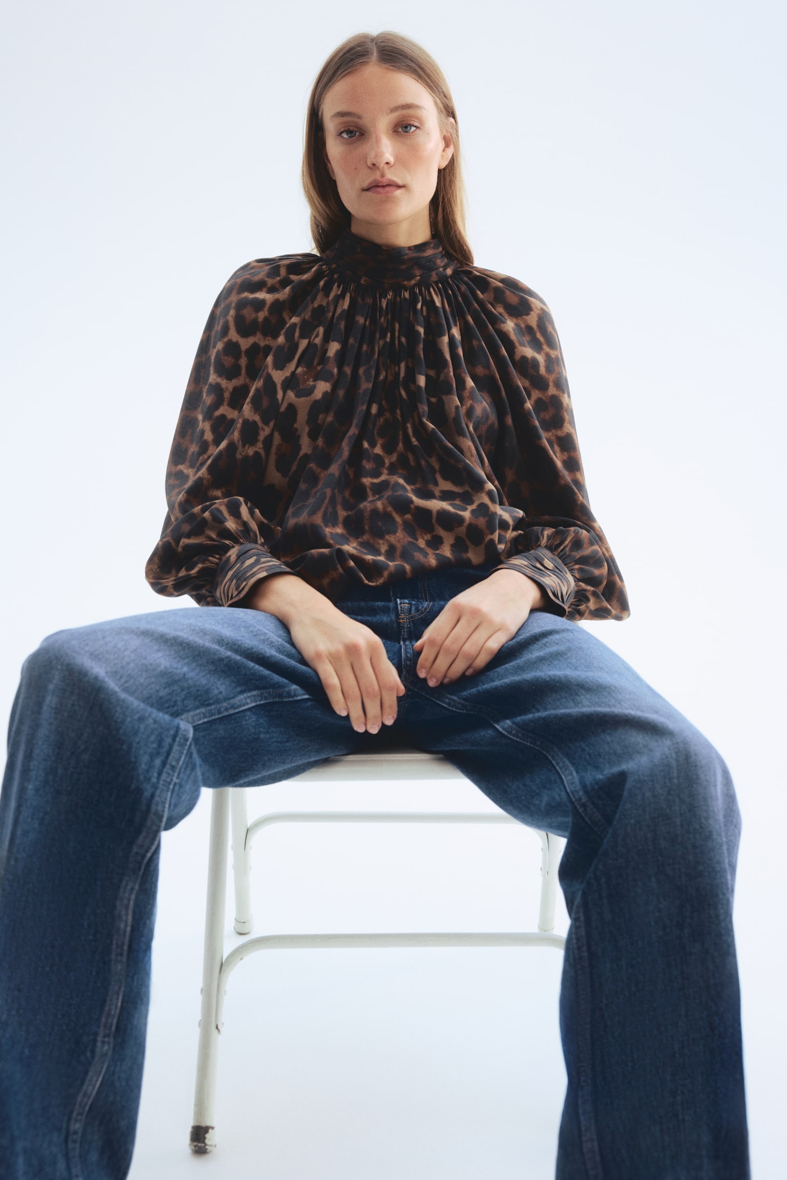 Draped blouse - Brown/Leopard print - 3