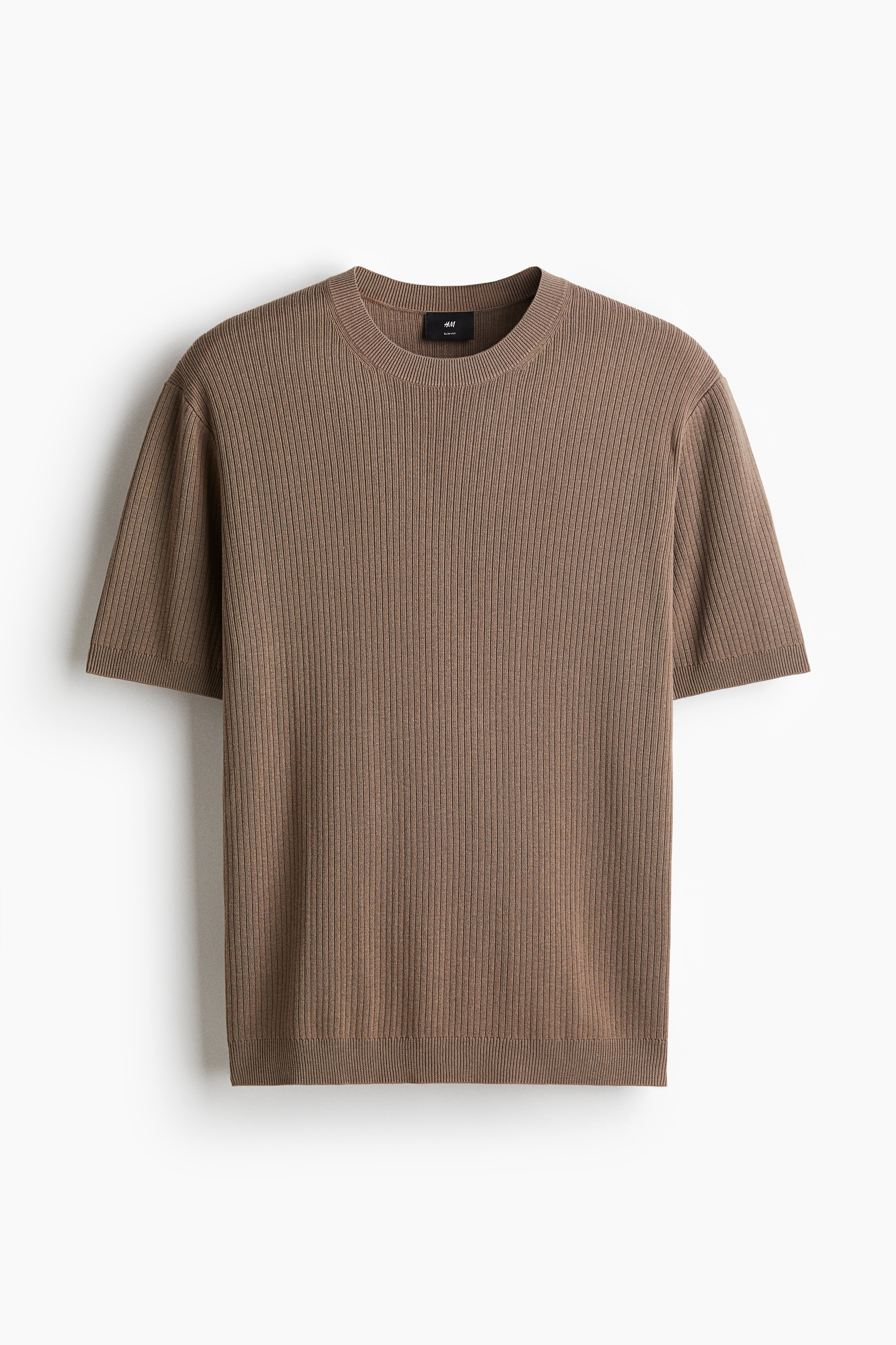Slim Fit Rib-knit T-shirt - Beige/White