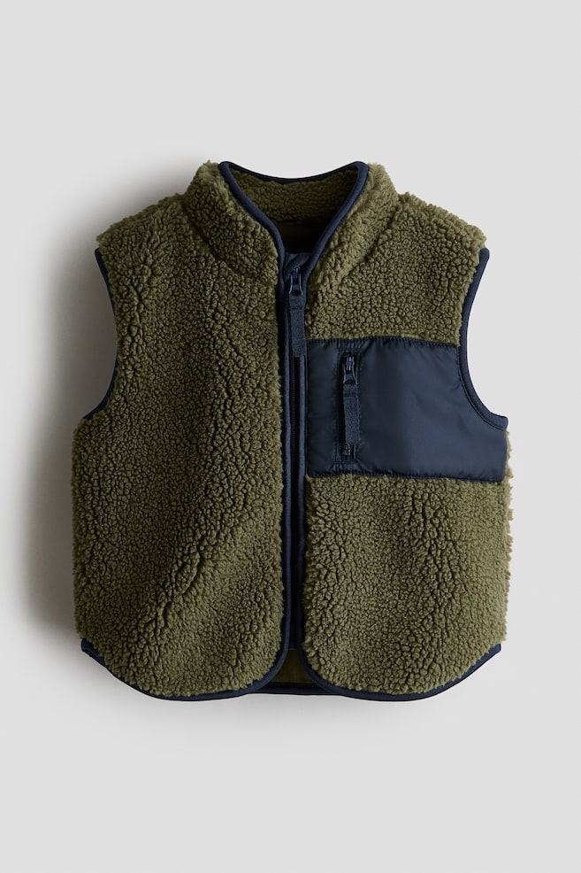 Teddy Fleece Vest - Khaki green/color block/Brown/Cream/navy blue/White/beige/Light beige - 1