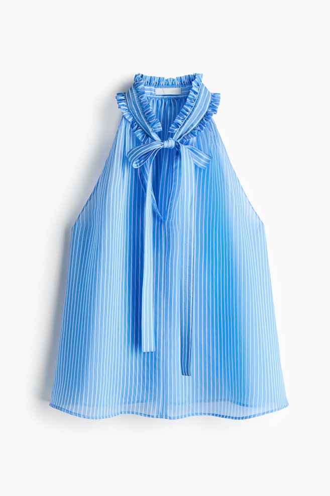 Ruffled Bow-Collar Top - Blue/striped - 1