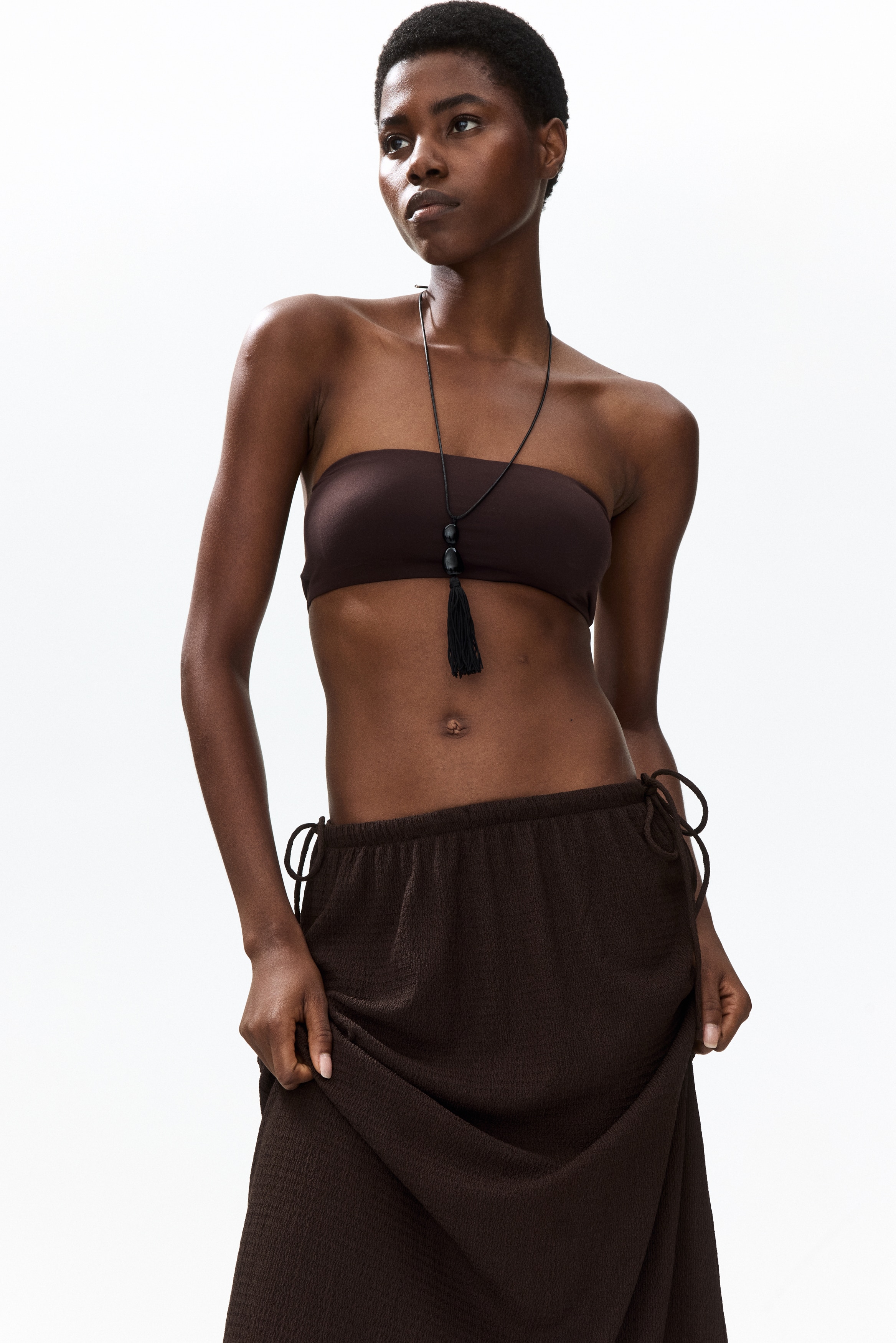 Women's Dark brown Crinkled Drawstring Skirt | H&M US