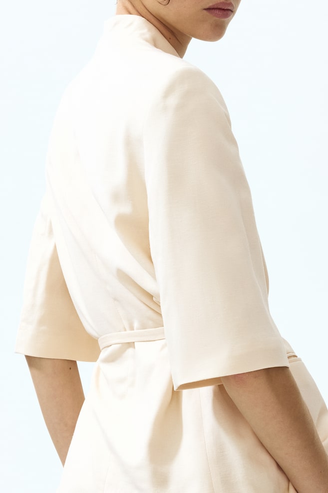 Short-sleeved linen-blend blazer-Light beige - 6