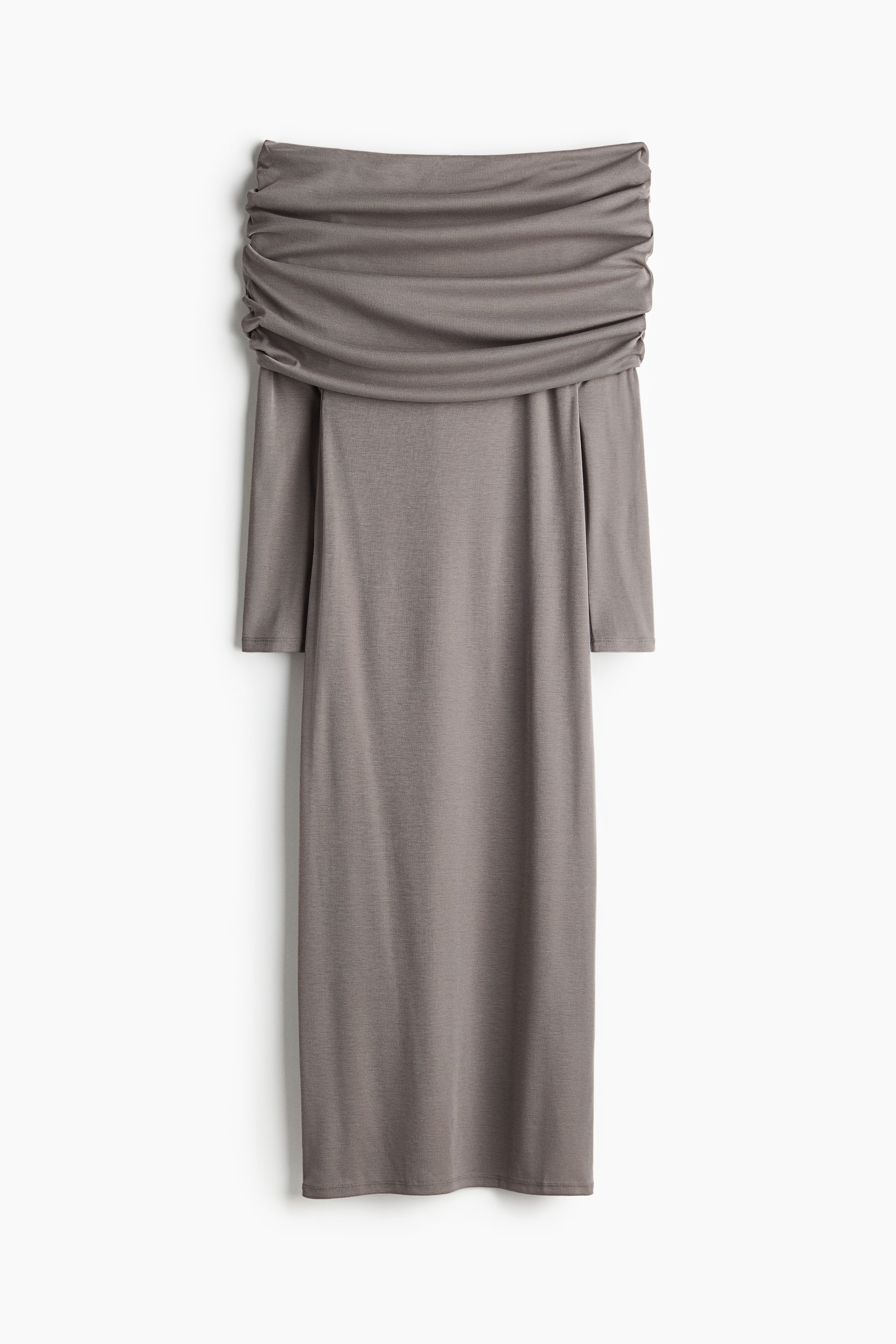 H & M - フォールドオーバーエッジ オフショルダーワンピース - グレー