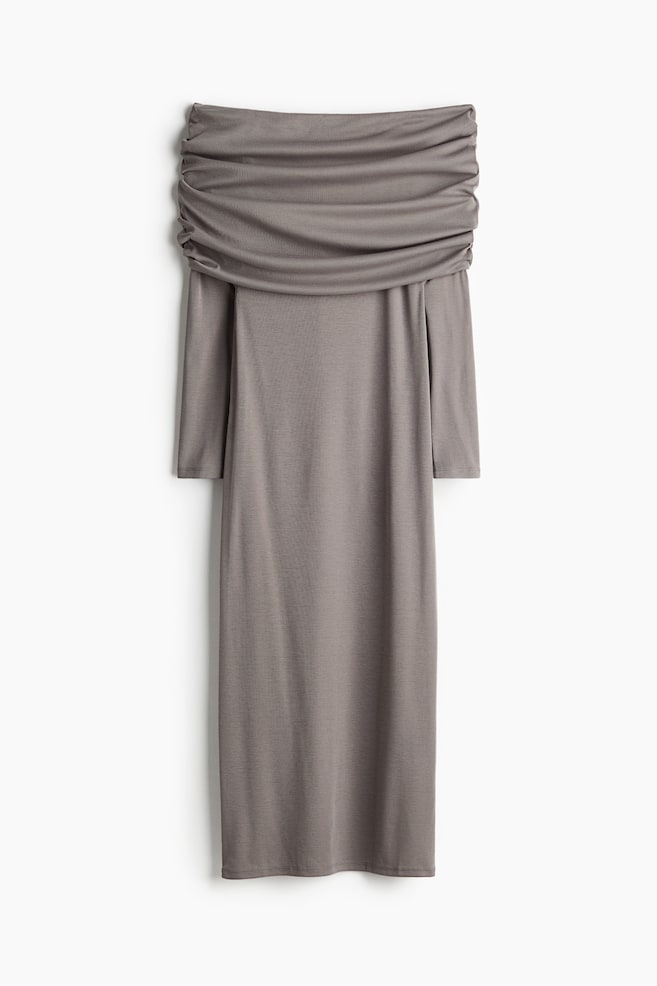 Vestido off-the-shoulder con escote vuelto - Gris/Negro/Beige grisáceo - 1