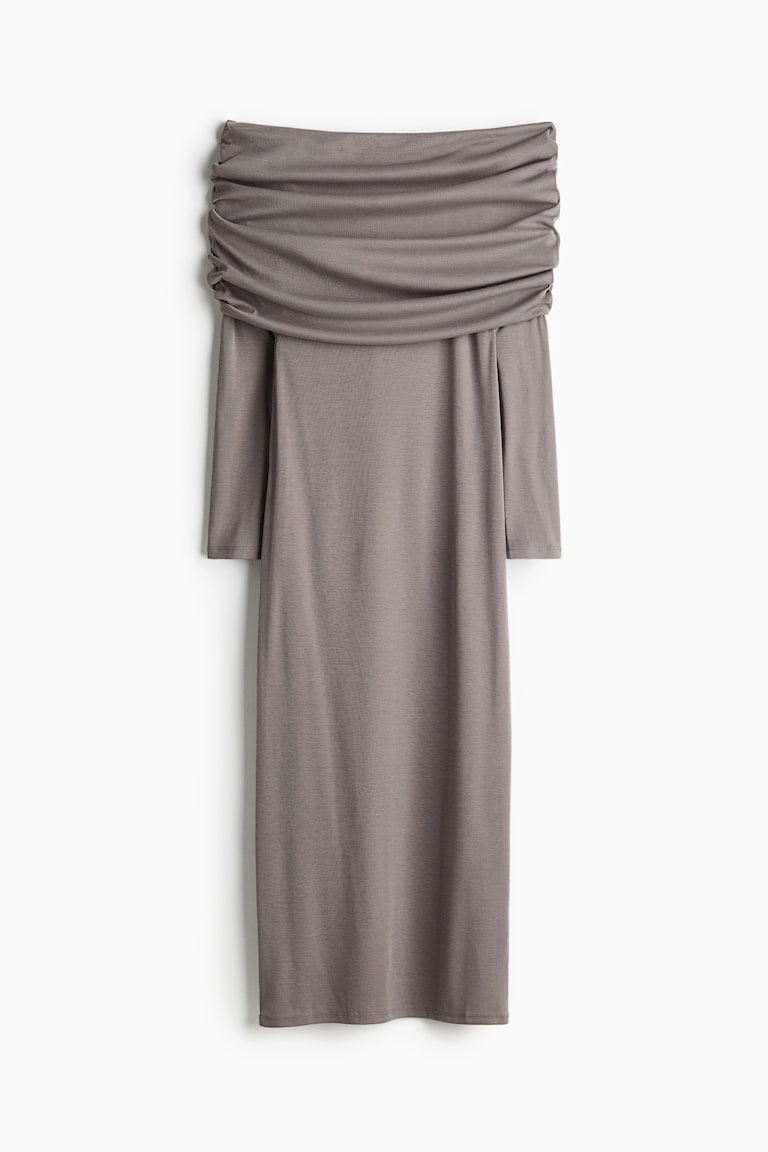 Women's Gray Off-the-Shoulder Dress with Foldover Edge | H&M US
