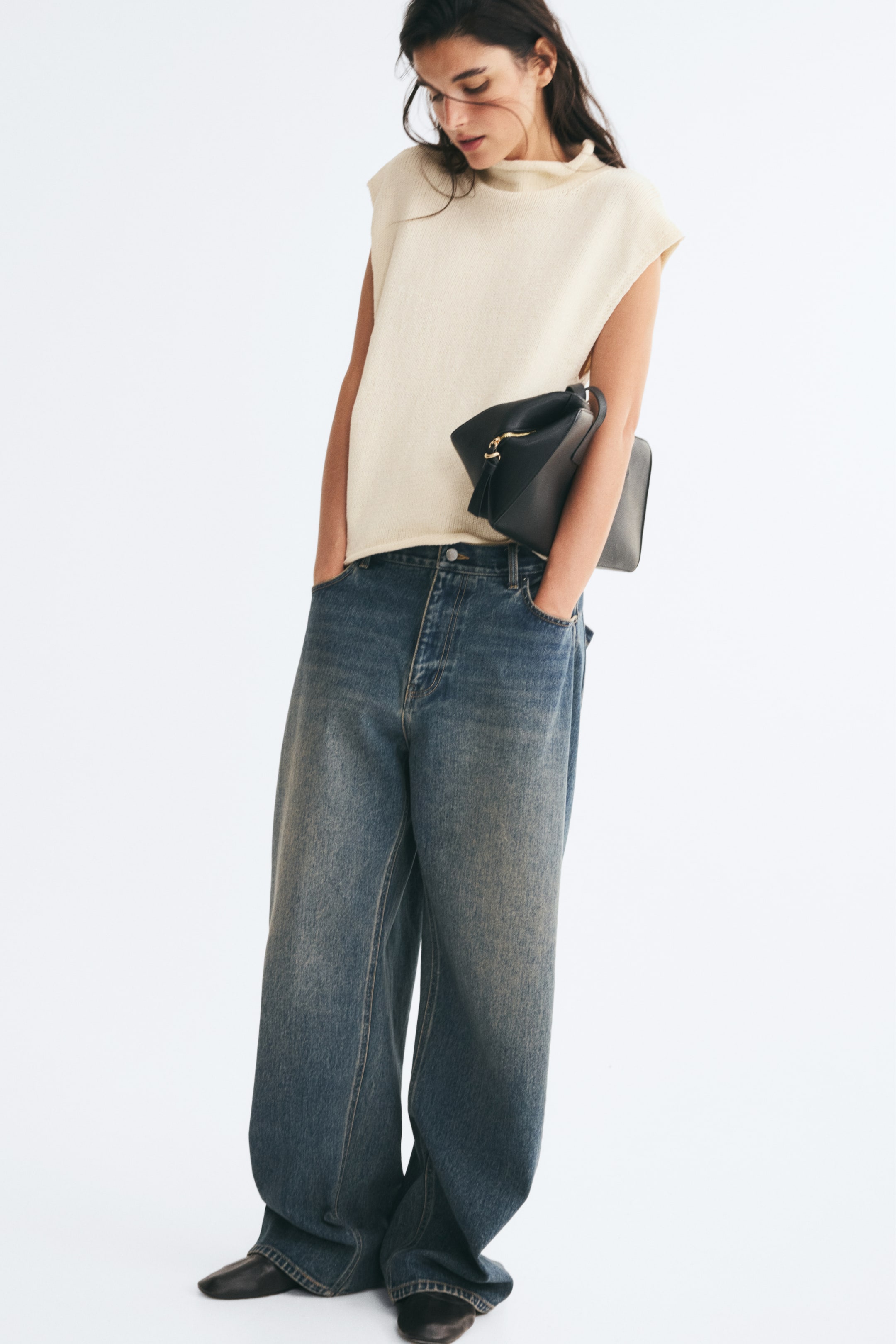 Rolled-Edge Mock Turtleneck Sweater Vest