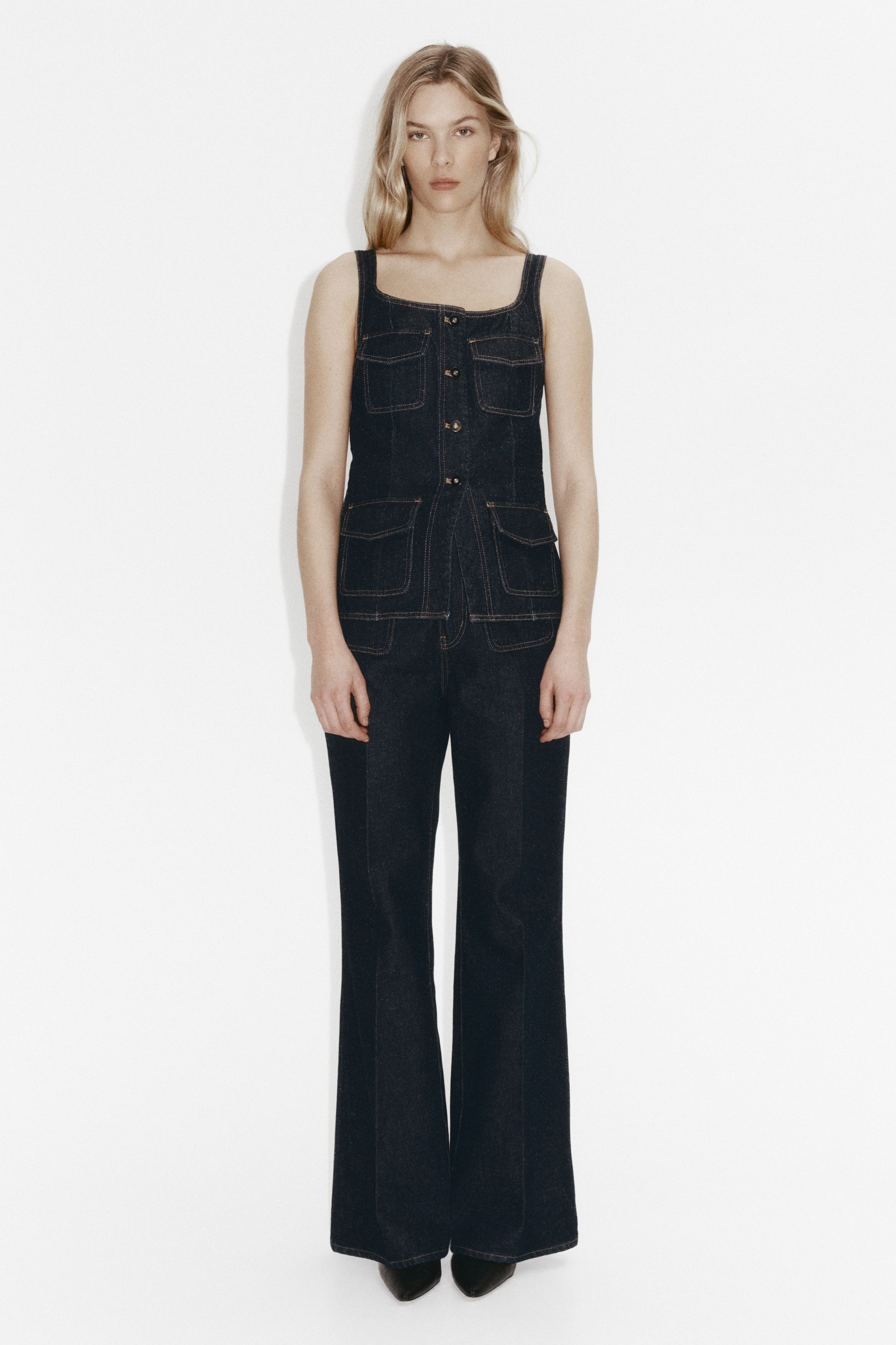Denim button-front top