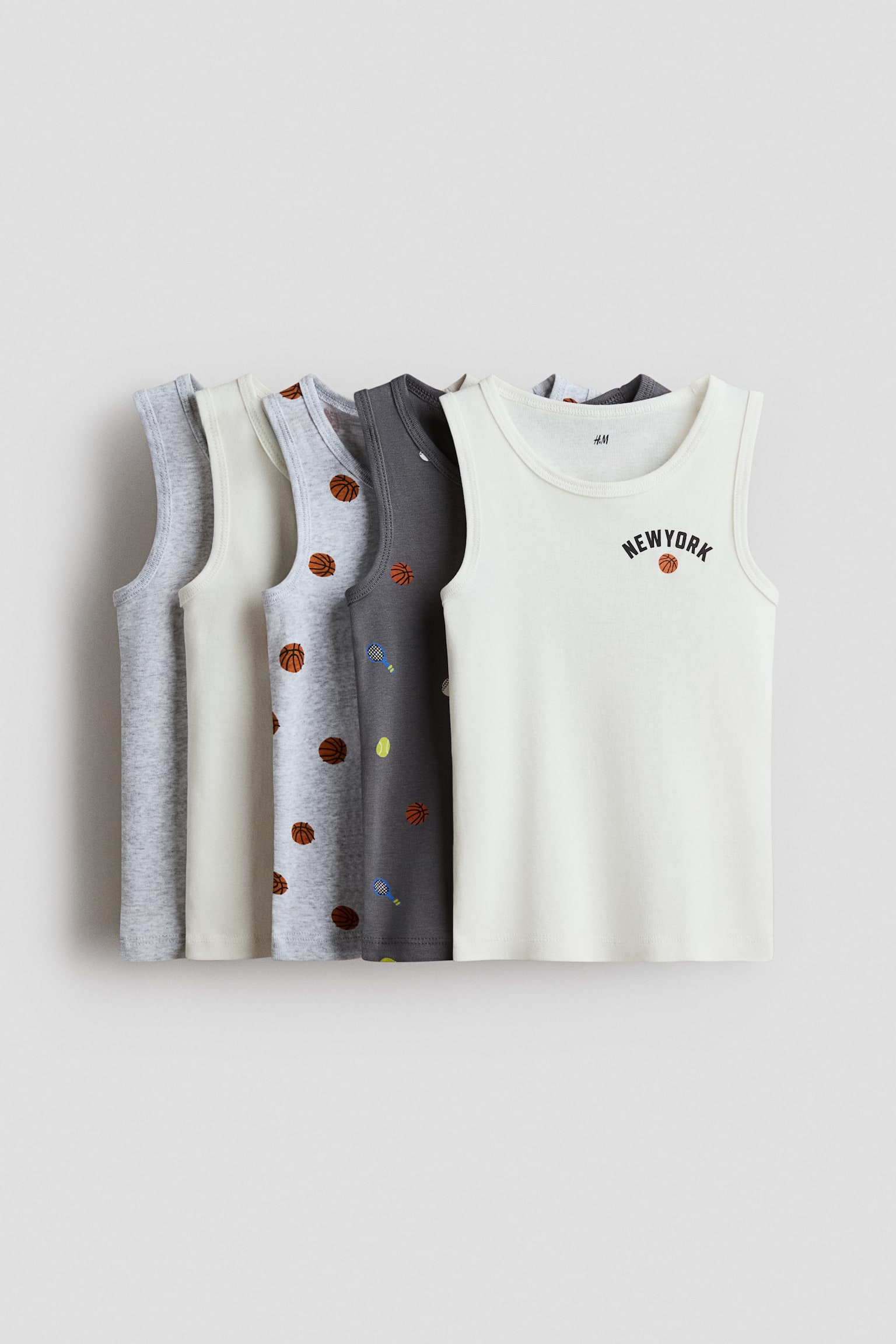 5-pack vest tops - Grey/New York/Cream/Dinosaurs - 1