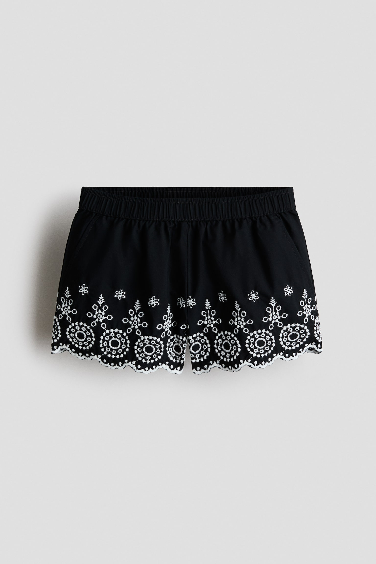 Short brodé en popeline de coton - Noir/motif
