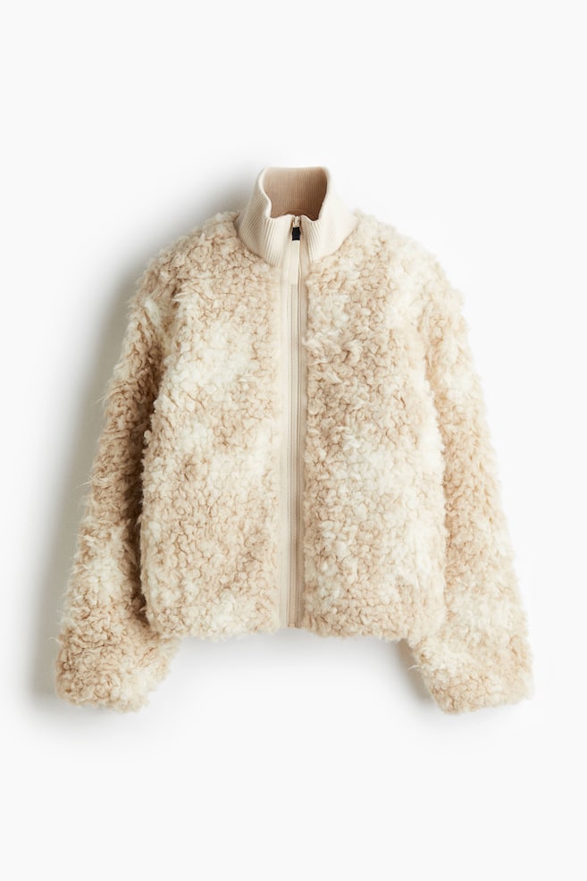 Jacke aus Teddyfleece - Hellbeige/Gemustert/Schwarz - 1