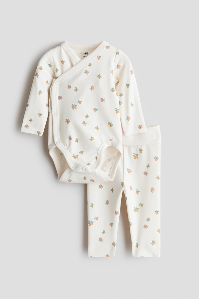 2-teiliges Set mit Body und Leggings - Weiß/Orangen/Weiß/Elefanten/Cremefarben/Kirschen/Beige/Teddybären/Cremefarben/Herzen/Helles Mattrosa - 1