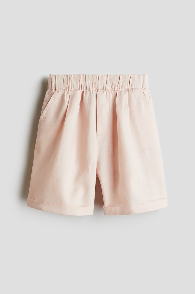 Knee-length linen shorts - Light peach/Cream - 1
