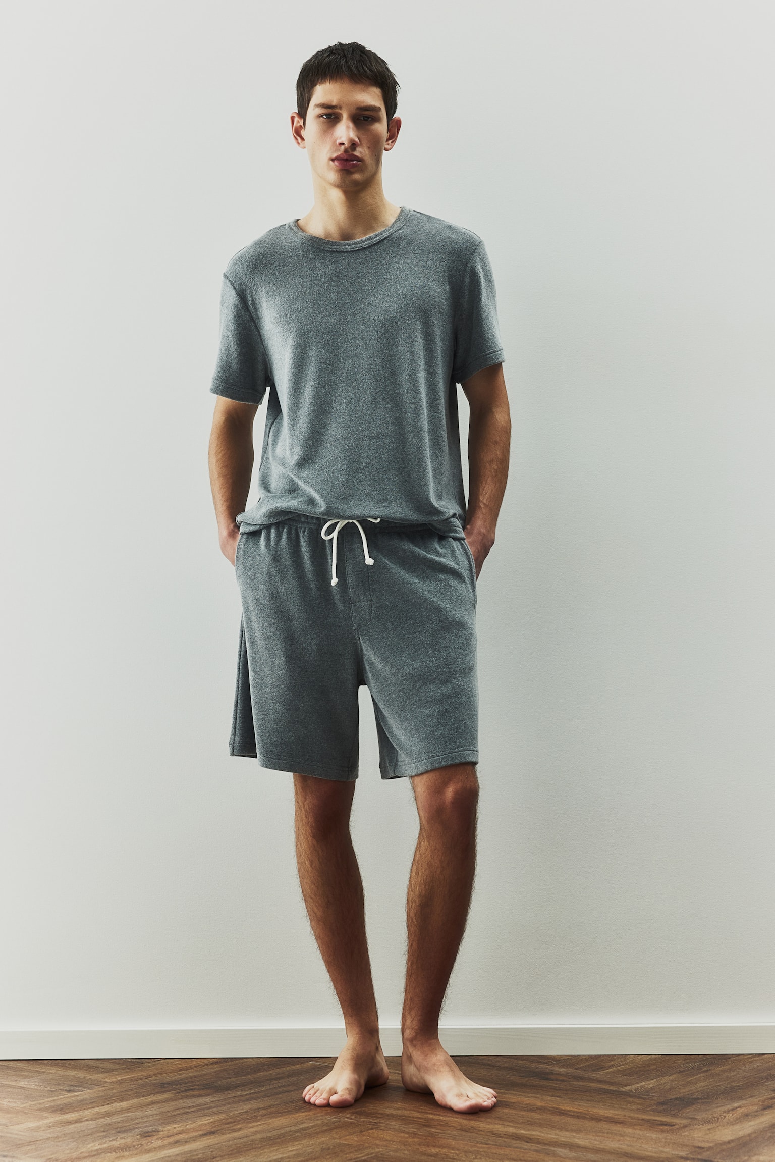 Pyjama T-shirt and shorts - Grey marl - 1