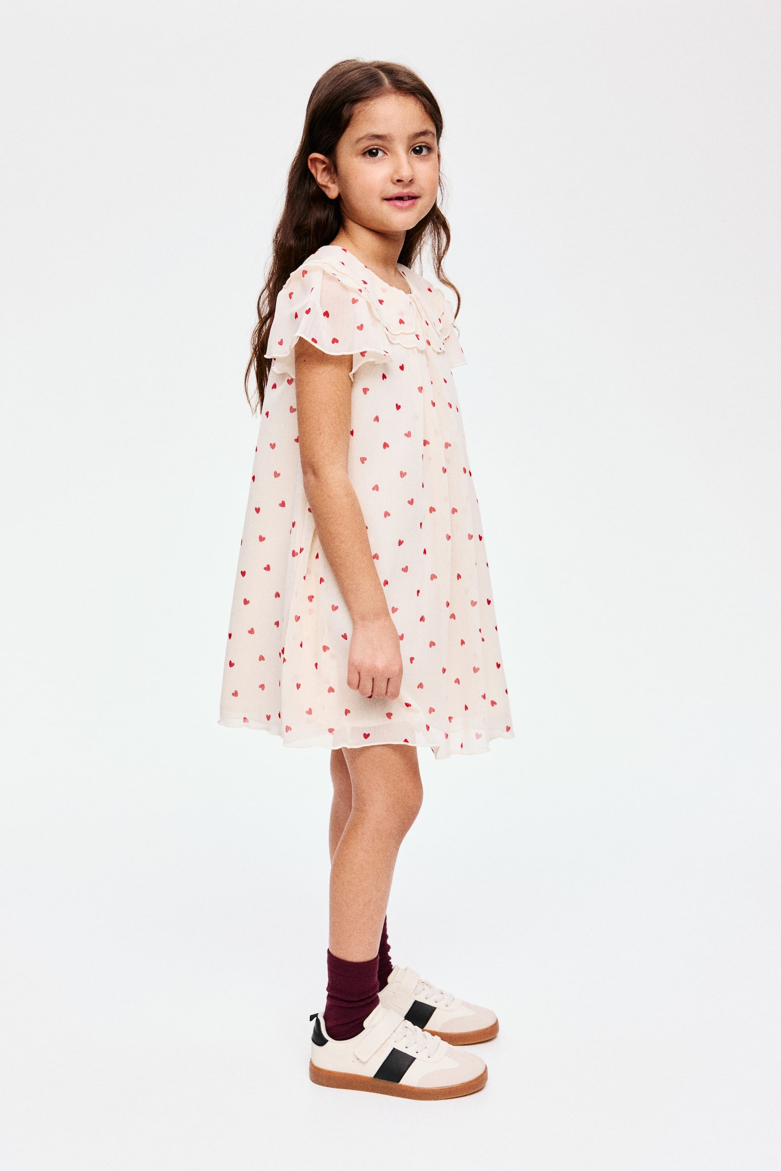 雪紡洋裝 - 淺米色/愛心/白色/波卡圓點 - 2