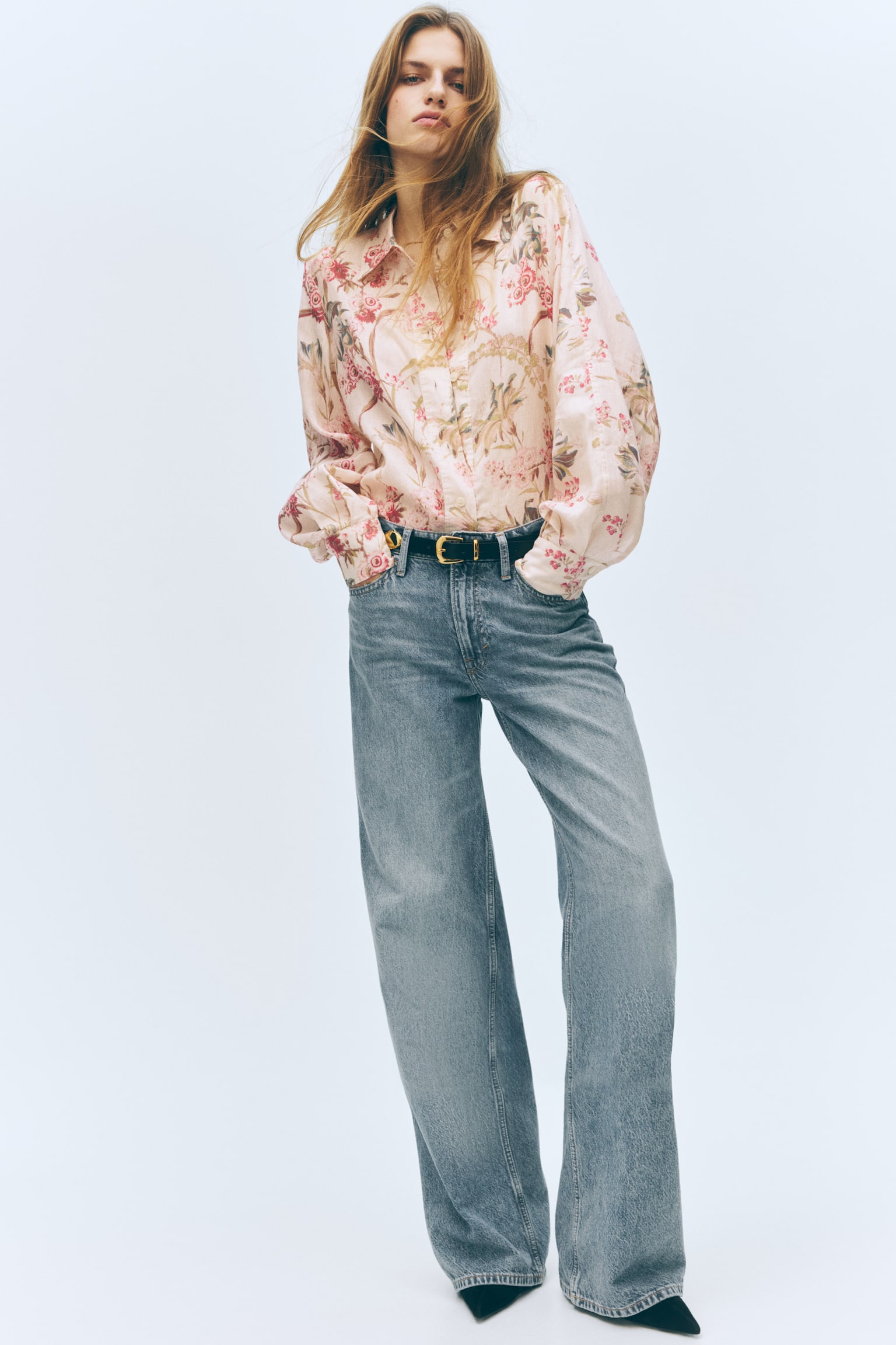 Linen shirt - Light beige/Floral - 1