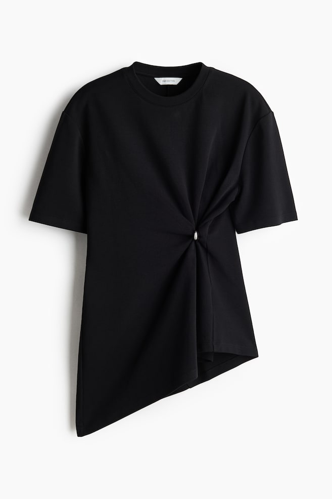 Draped-Detail Asymmetric Top - Black/Taupe - 1