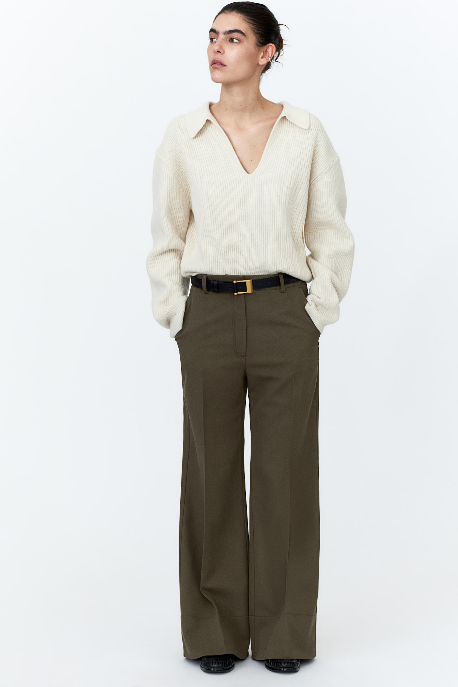 Flared twill trousers - Khaki green - 6