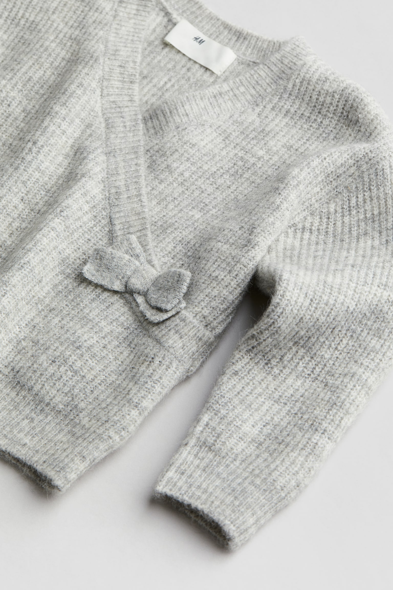 Wrap Front Sweater - Light grey marle/White - 3