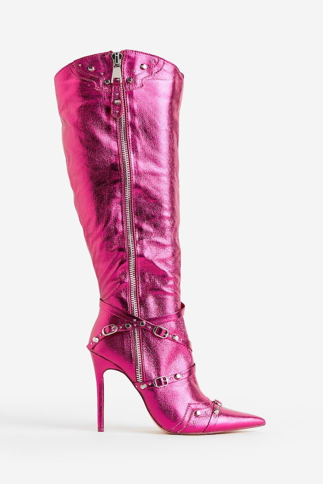 Public Desire Worthy Knähöga Boots Med Klack - Pink Metallic - 2
