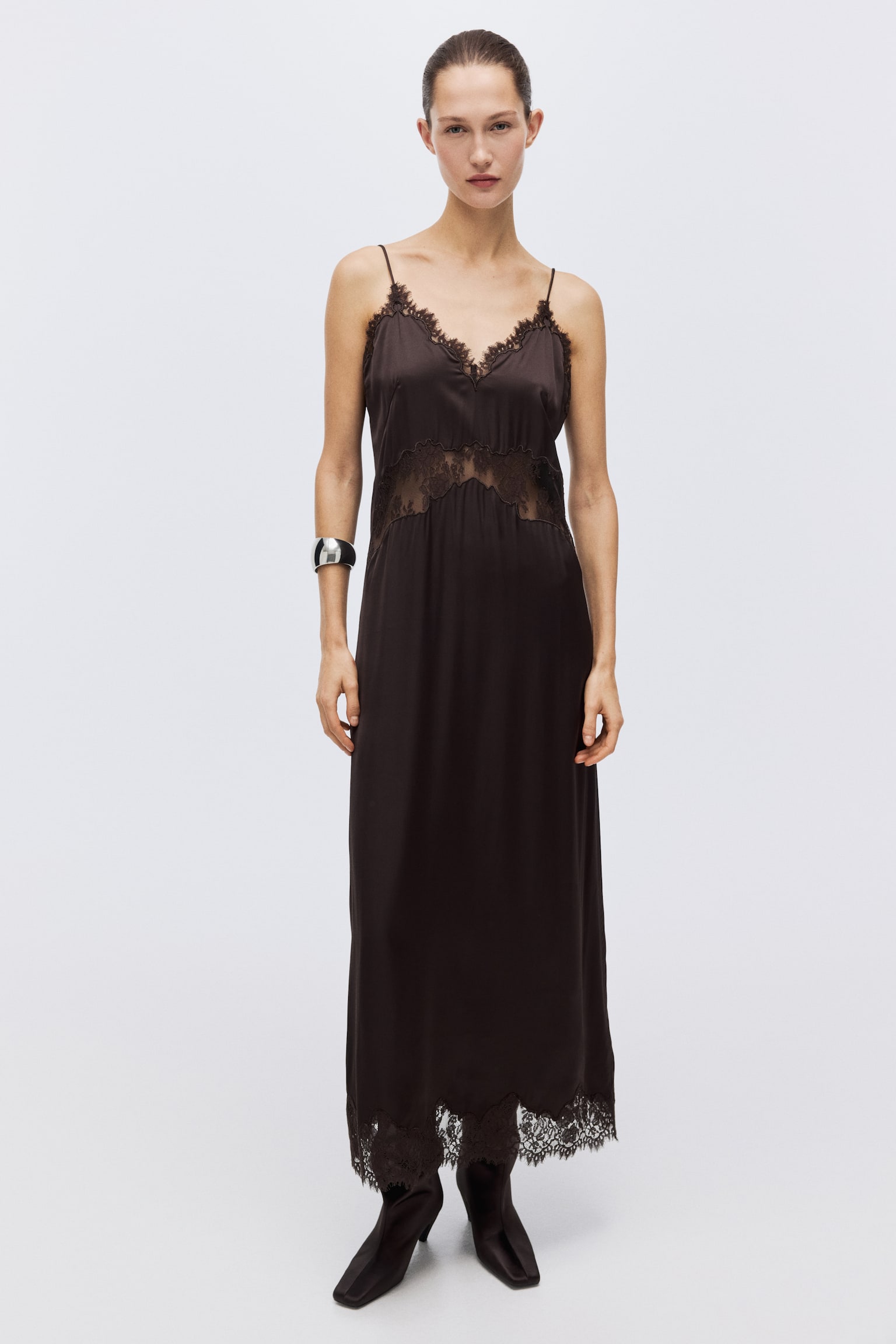 Lace-trimmed strappy dress - Dark brown - 6