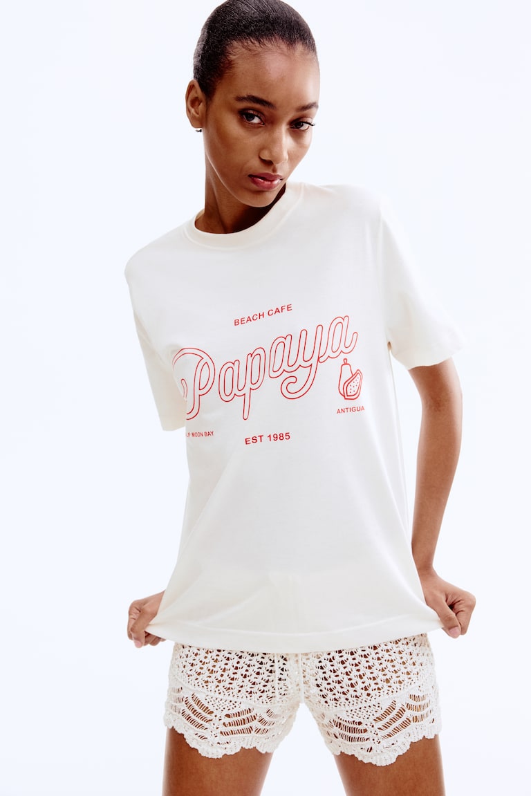 Women's White/Beach Cafe Printed T-Shirt H&M CA