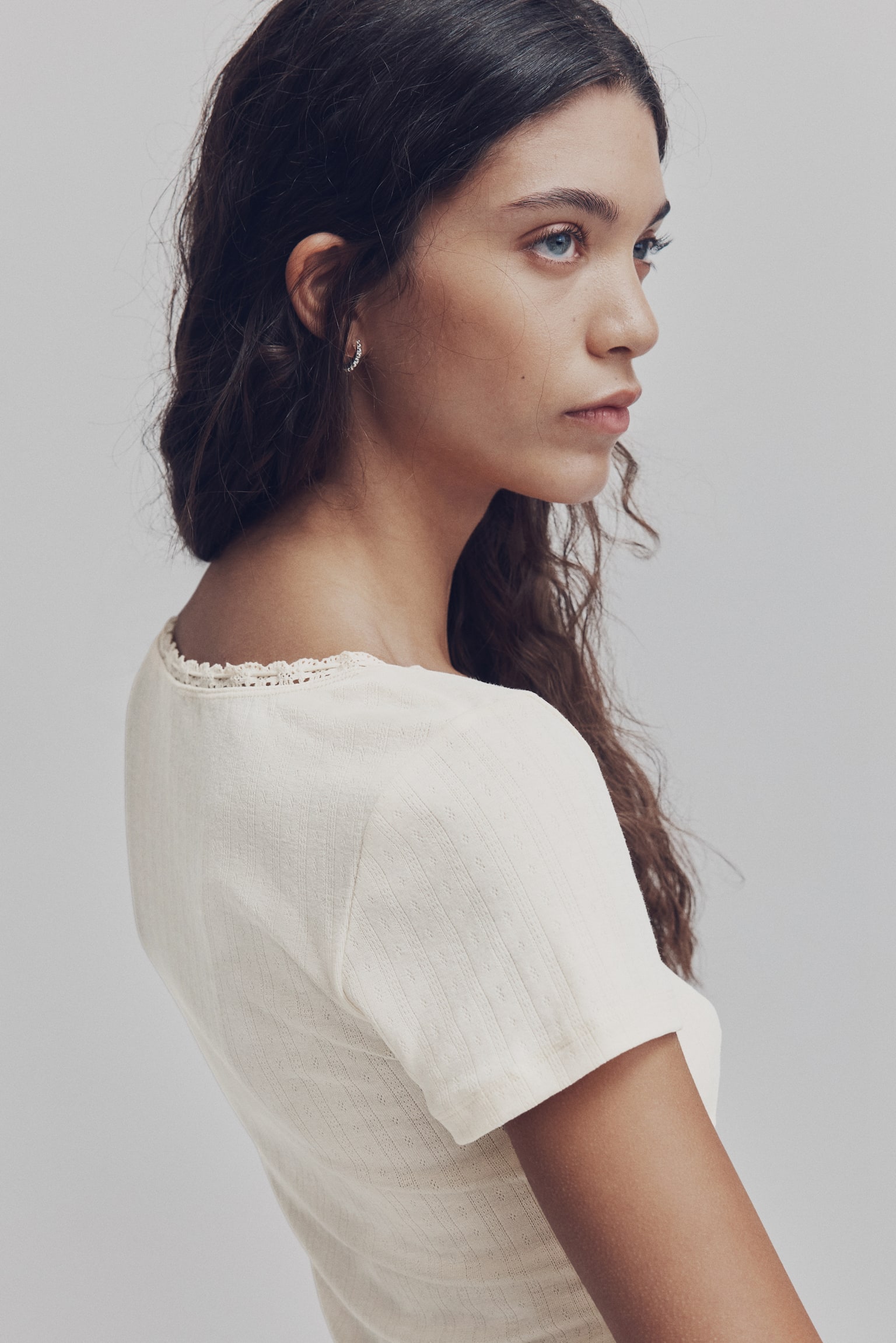 Lace-trimmed top - Cream/Turquoise/Dark grey - 3