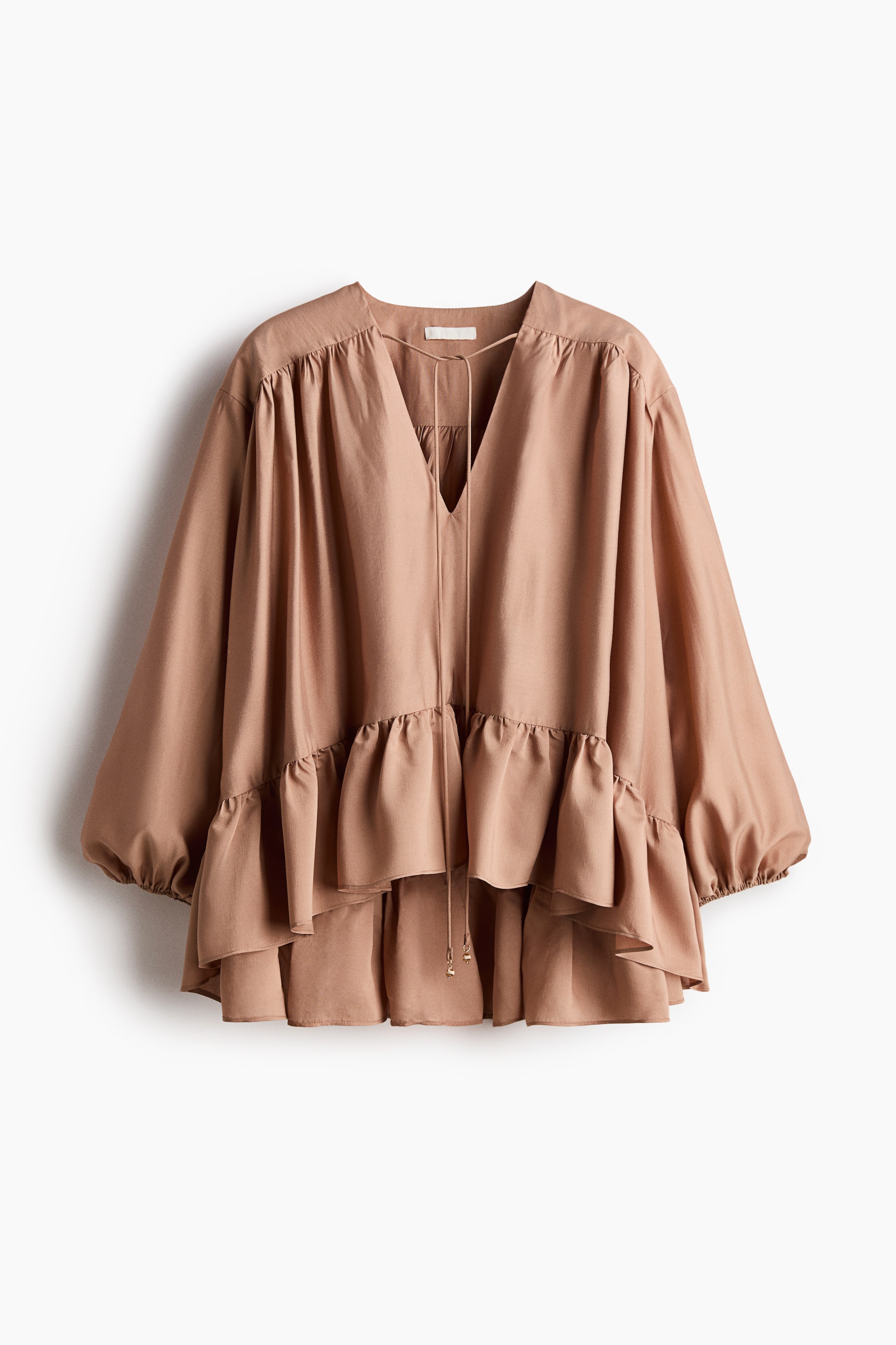 View larger image: Flounce-trimmed blouse - Dark beige - Ladies | H&M IN 4
