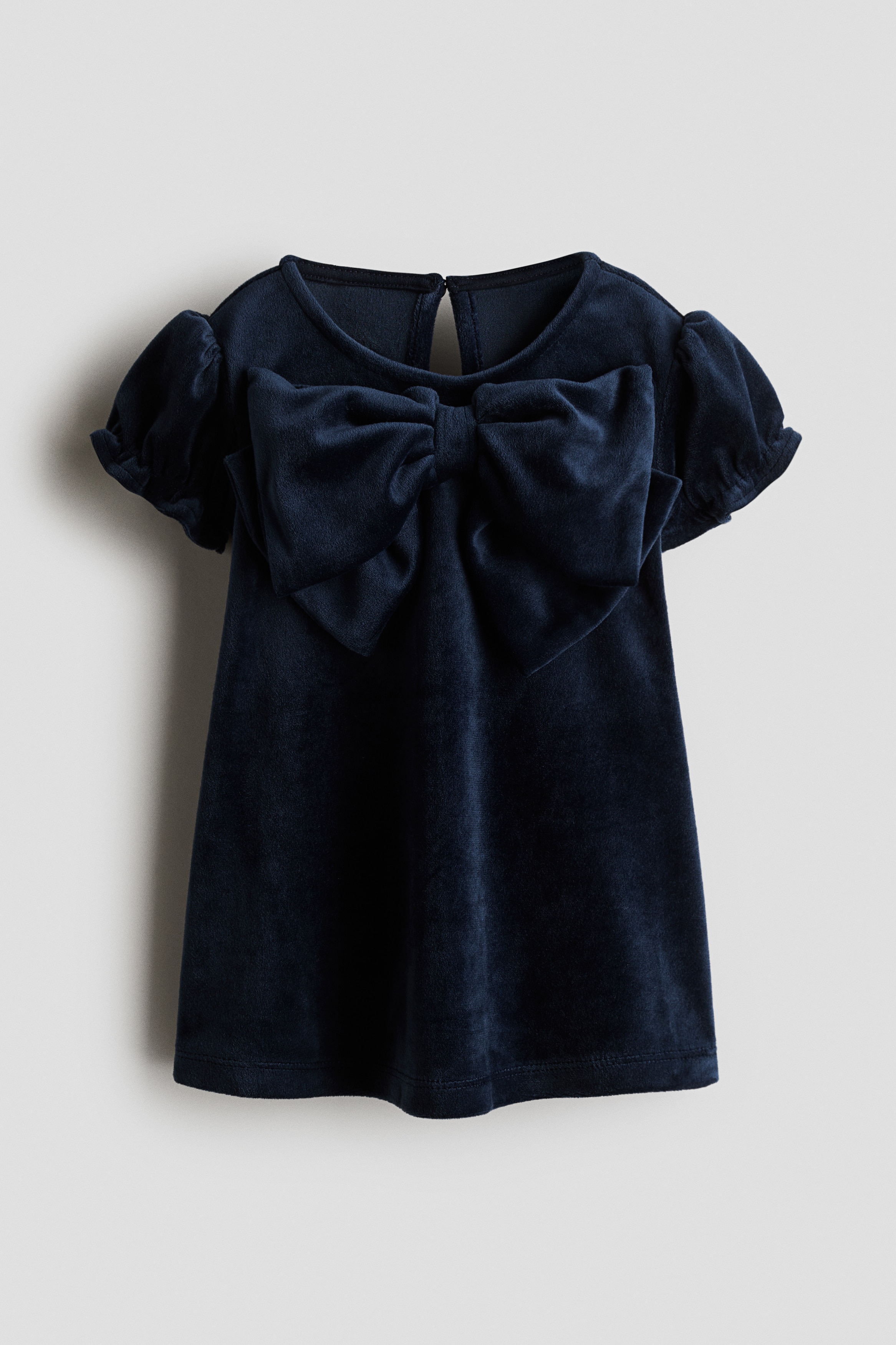 Bow-detail velour dress - Navy blue