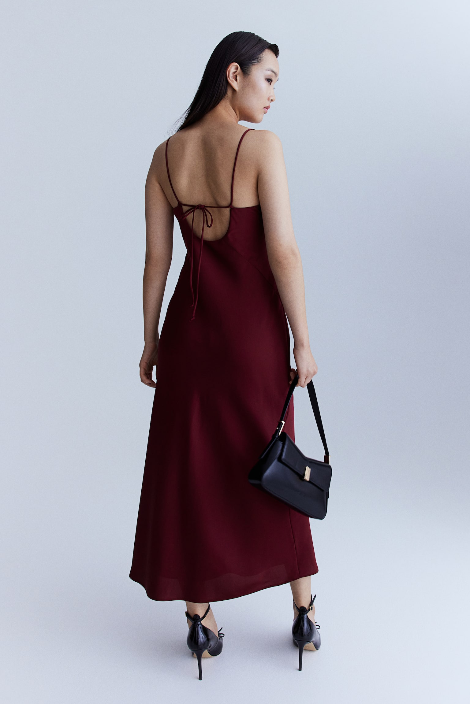 Tie-detail strappy dress - Burgundy/Black/Light grey/Silver-coloured - 3