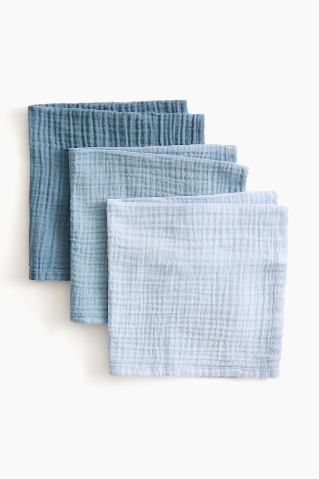 Lot de 3 carrés en mousseline - Bleu clair/bleu ancien/Beige/blanc/Rose poudré/vieux rose - 1