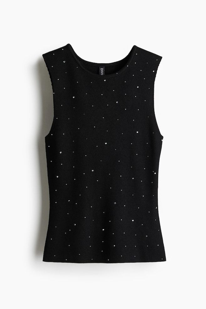 Top in mesh decorato di strass - Nero - 1