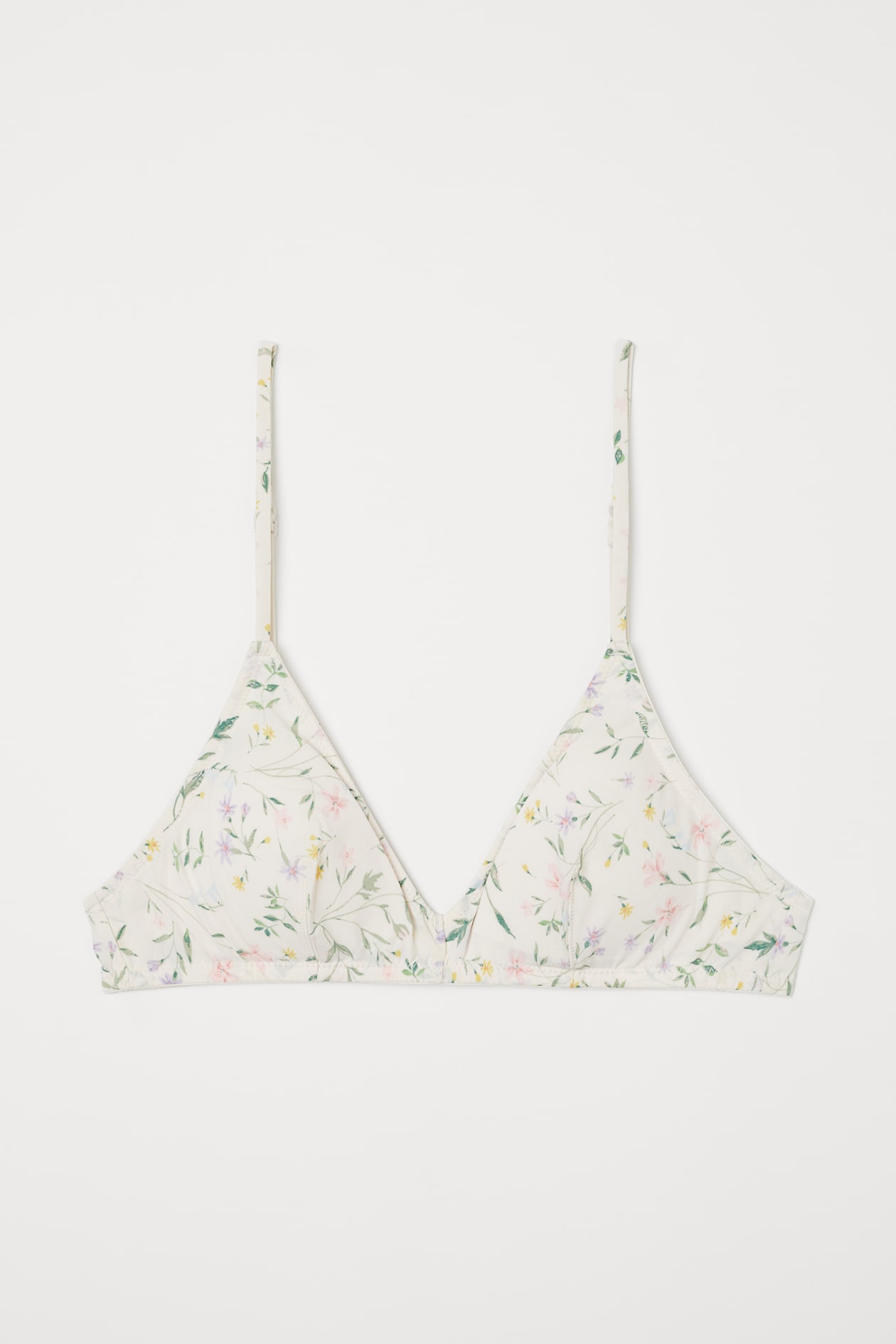 Padded jersey bra - Light beige/Floral - Ladies | H&M GB