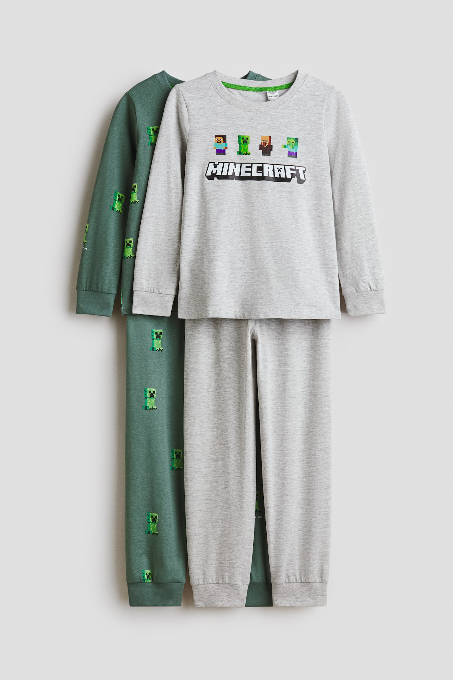 2-pack printed cotton pyjamas - Dusty green/Minecraft/Dark blue/Superman/Dusty blue/Cars