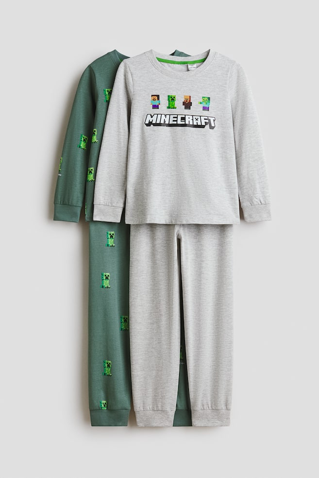 2er-Pack Baumwollpyjamas mit Print - Mattgrün/Minecraft/Mattblau/Autos/Dunkelblau/Superman/Türkis/Hot Wheels - 1