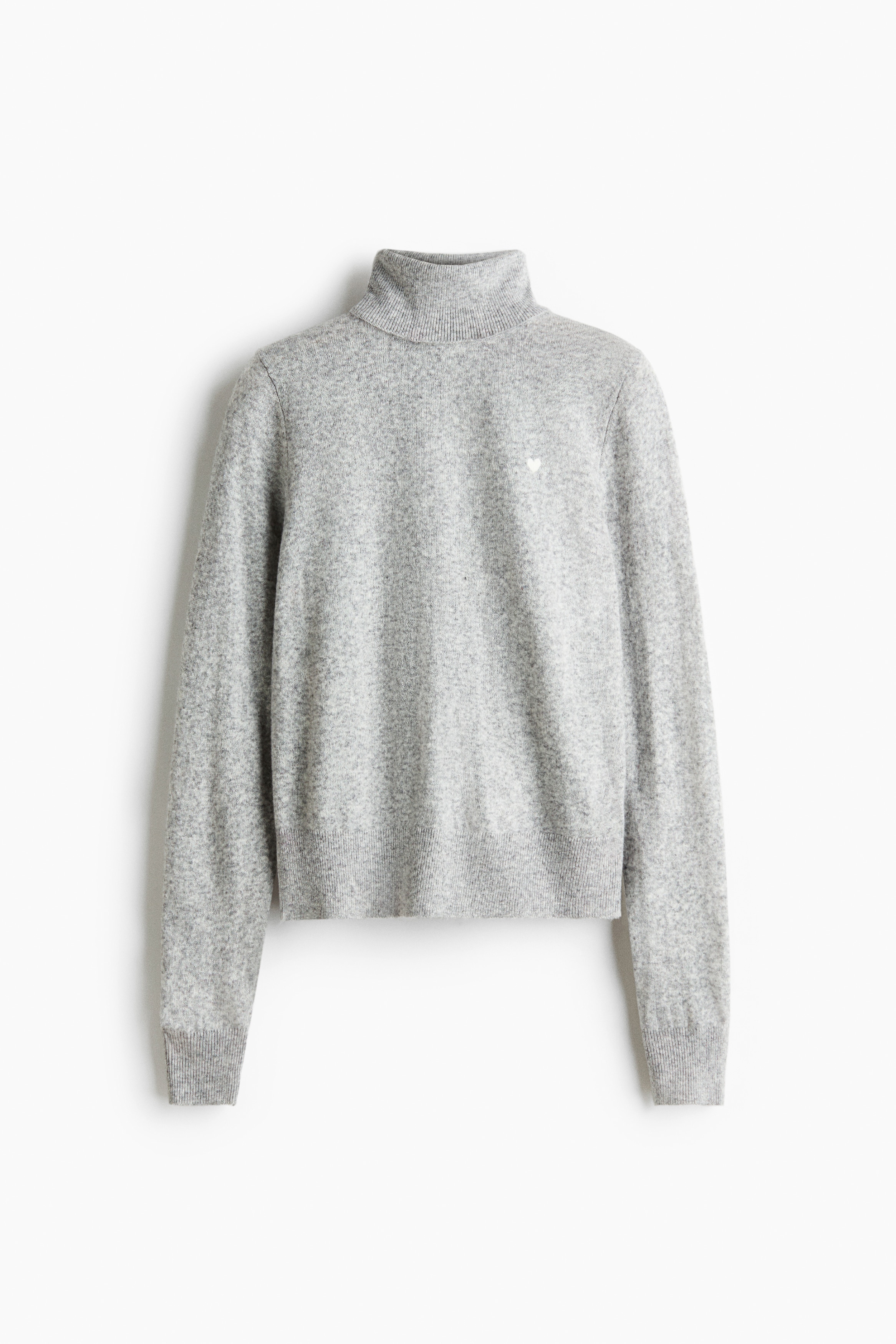 Roll-neck jumper - Light grey marl/Heart/Dark plum purple/Heart