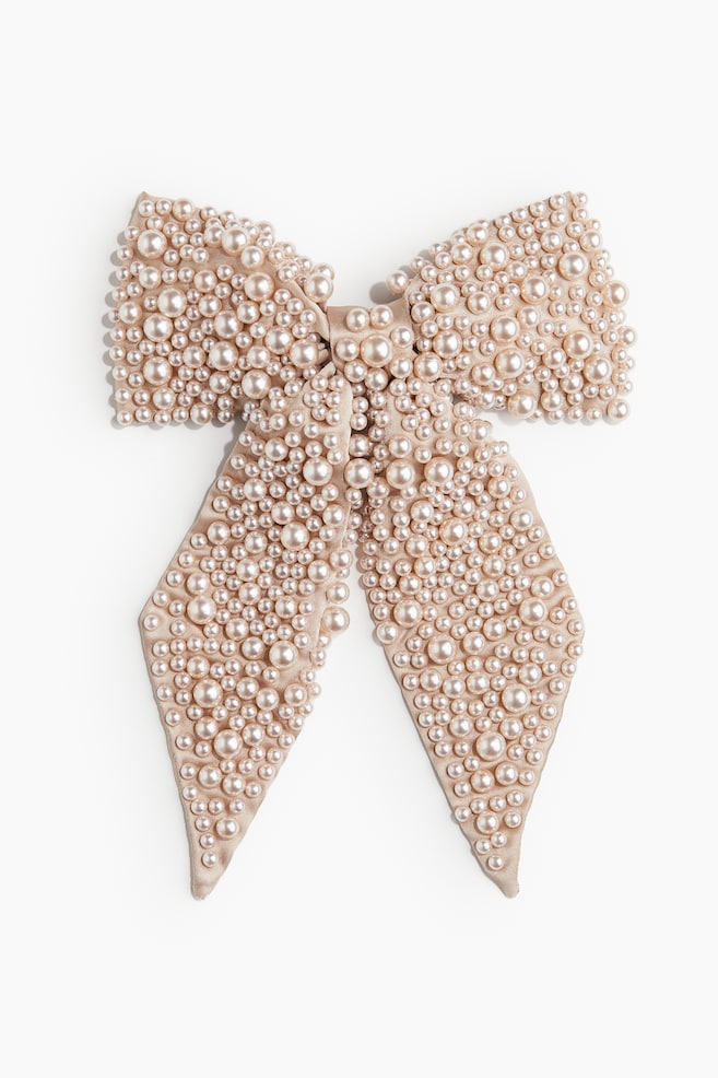 Hair Clip with Bow - Beige - 1