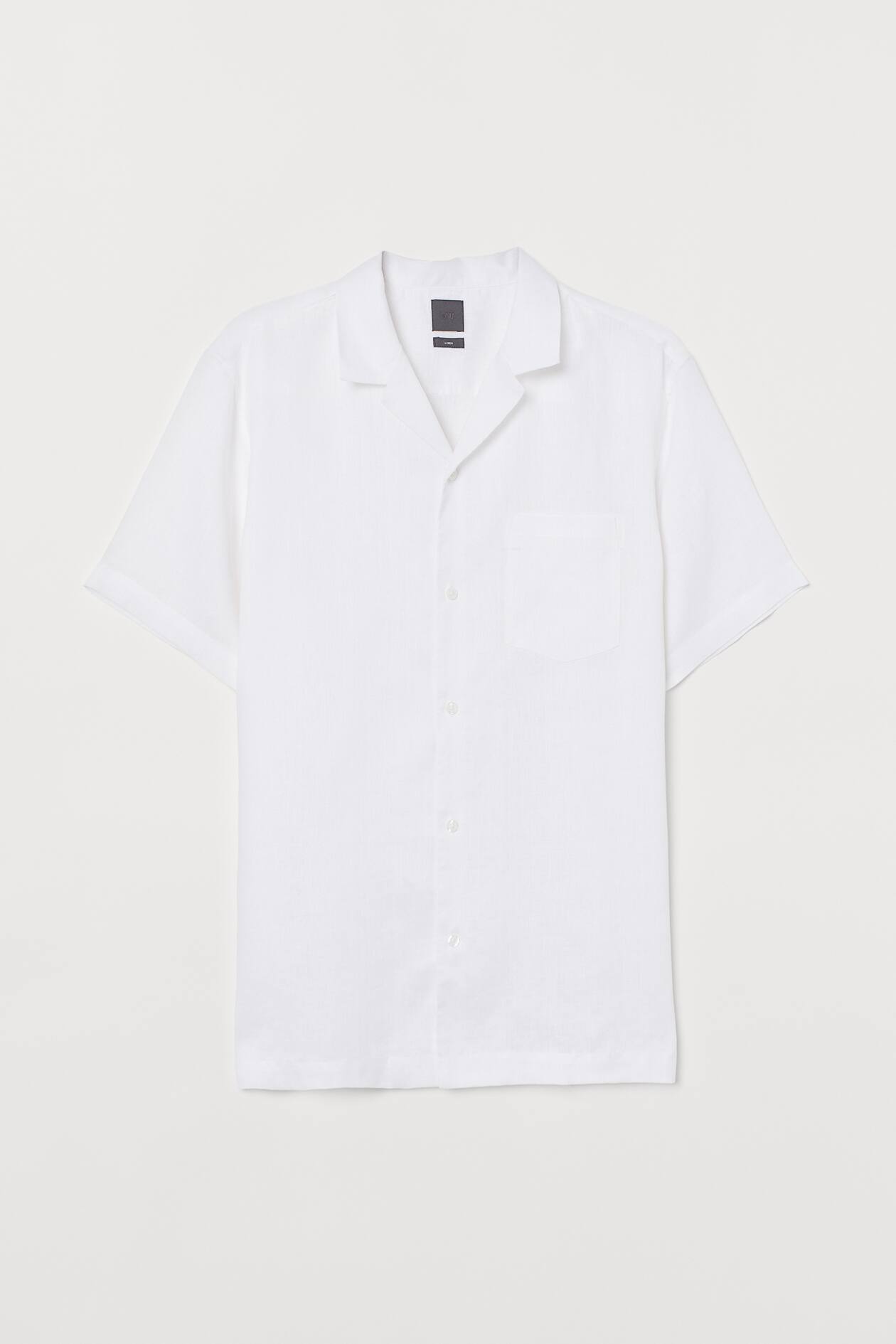 Linen Resort Shirt - V-neck - Short sleeve - White - Men | H&M US