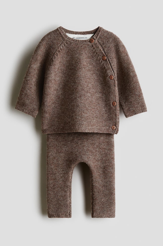 2-piece merino wool-blend set - Brown marl/Beige - 1