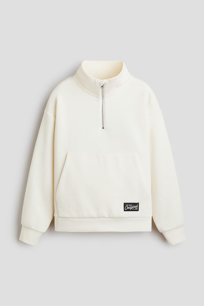 Half-Zip Sweatshirt - Cream/Dark gray melange/Light gray melange - 1