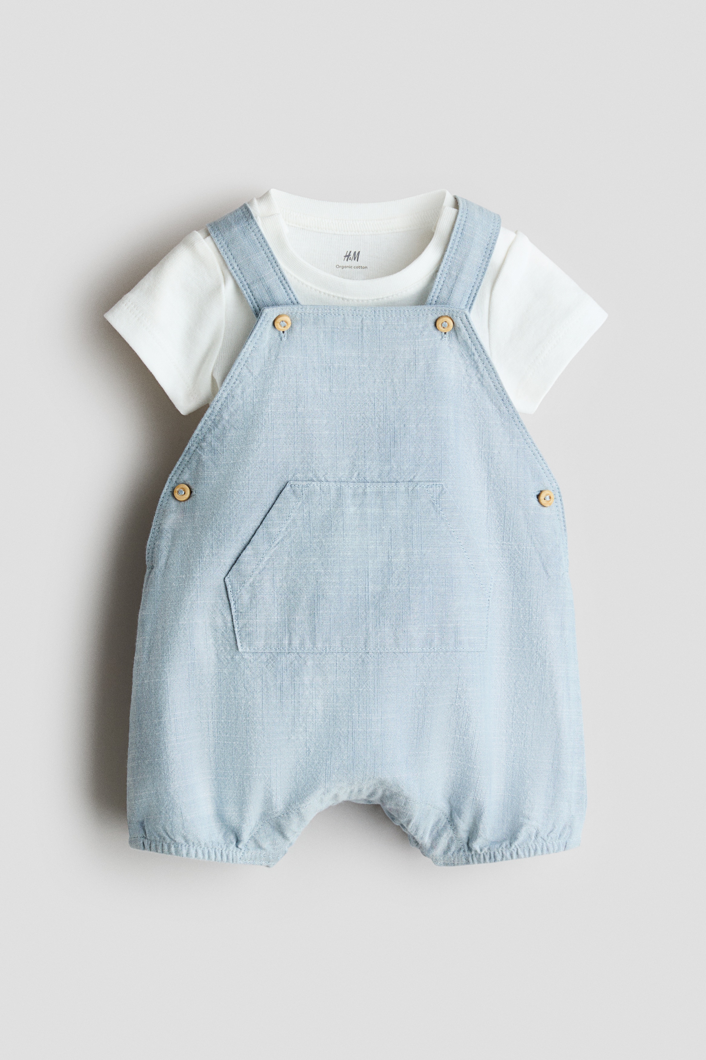 Ensemble 2 pièces en coton - Bleu clair/blanc