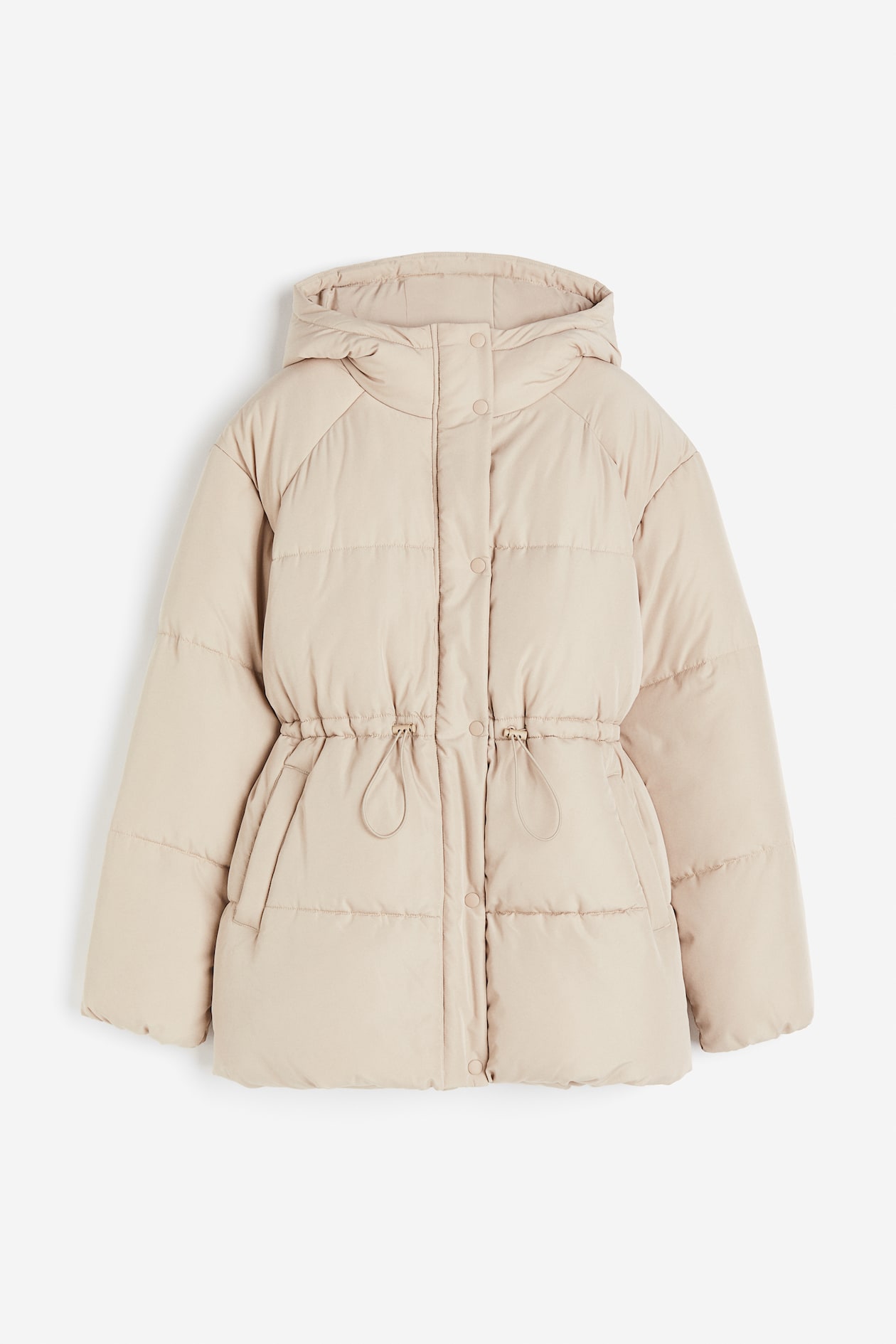H&m Light Beige Puffer Jacket Drawstring-waist Puffer Jacket