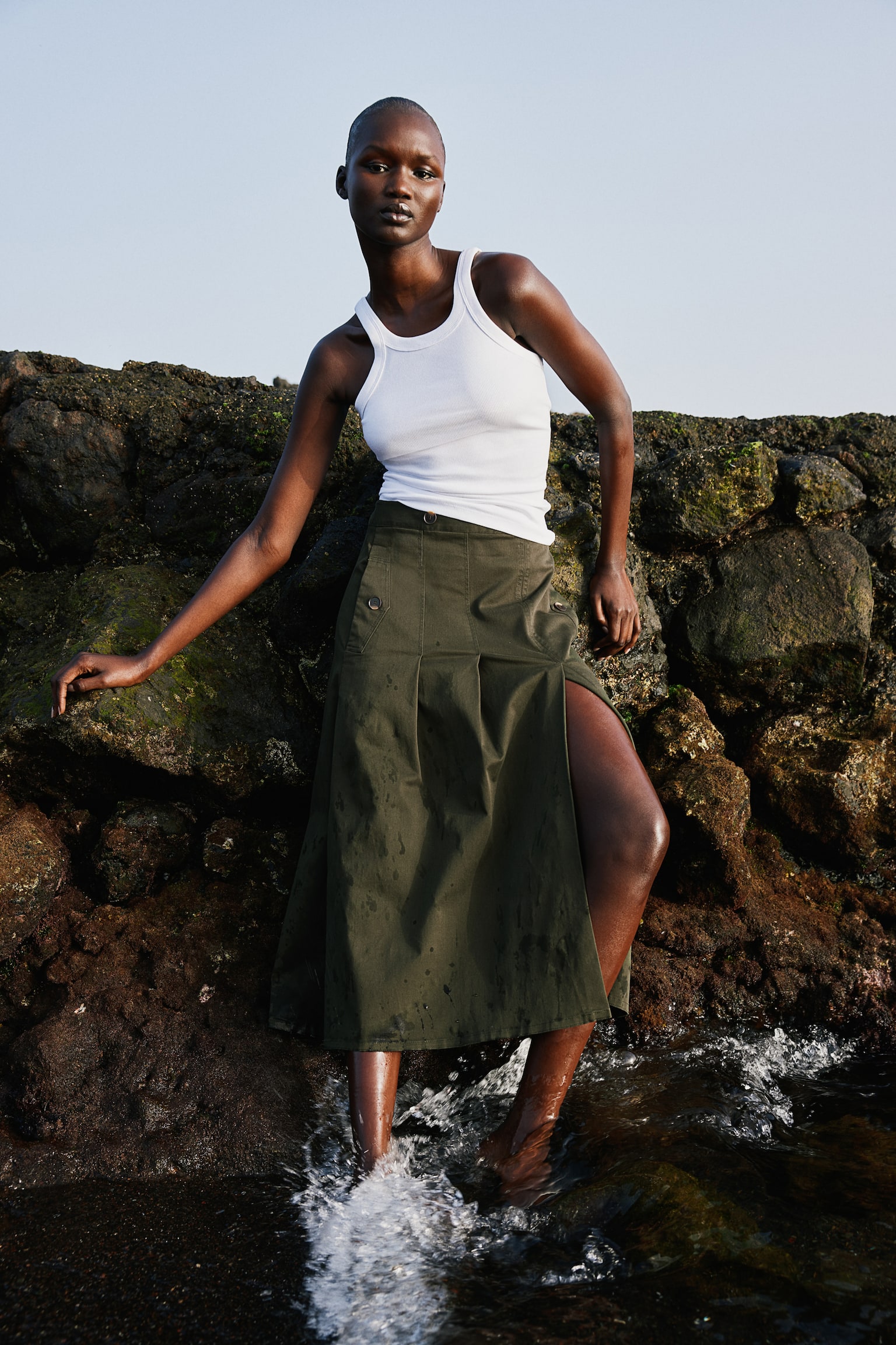 Twill skirt - Dark khaki green - 1