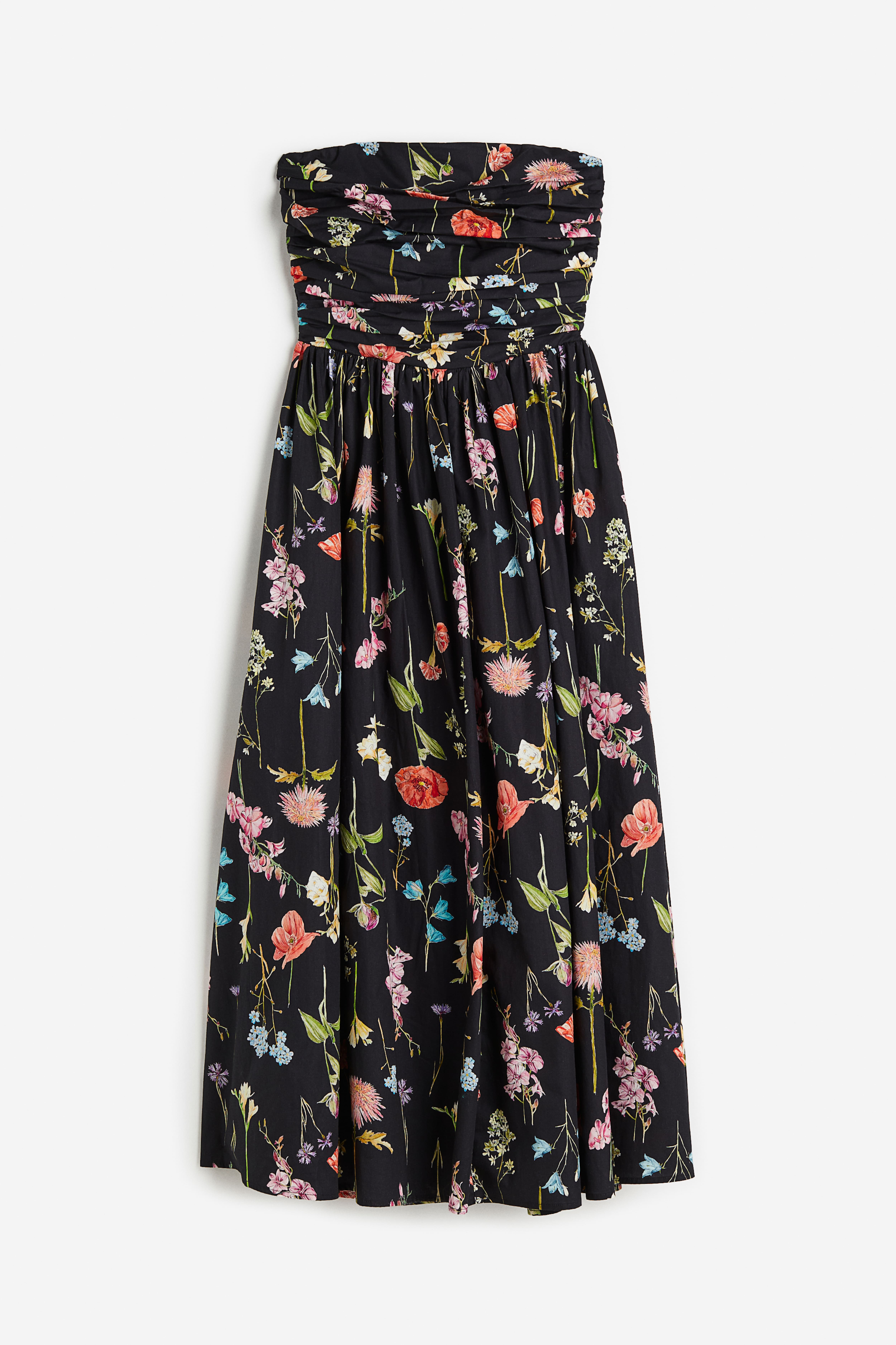 Bandeau Dress - Sleeveless - Midi - Black/floral - Ladies | H&M US