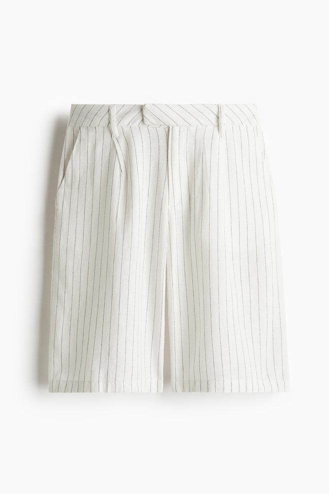 Knee-length linen-blend shorts - White/Pinstriped/Light beige/White/Black - 1