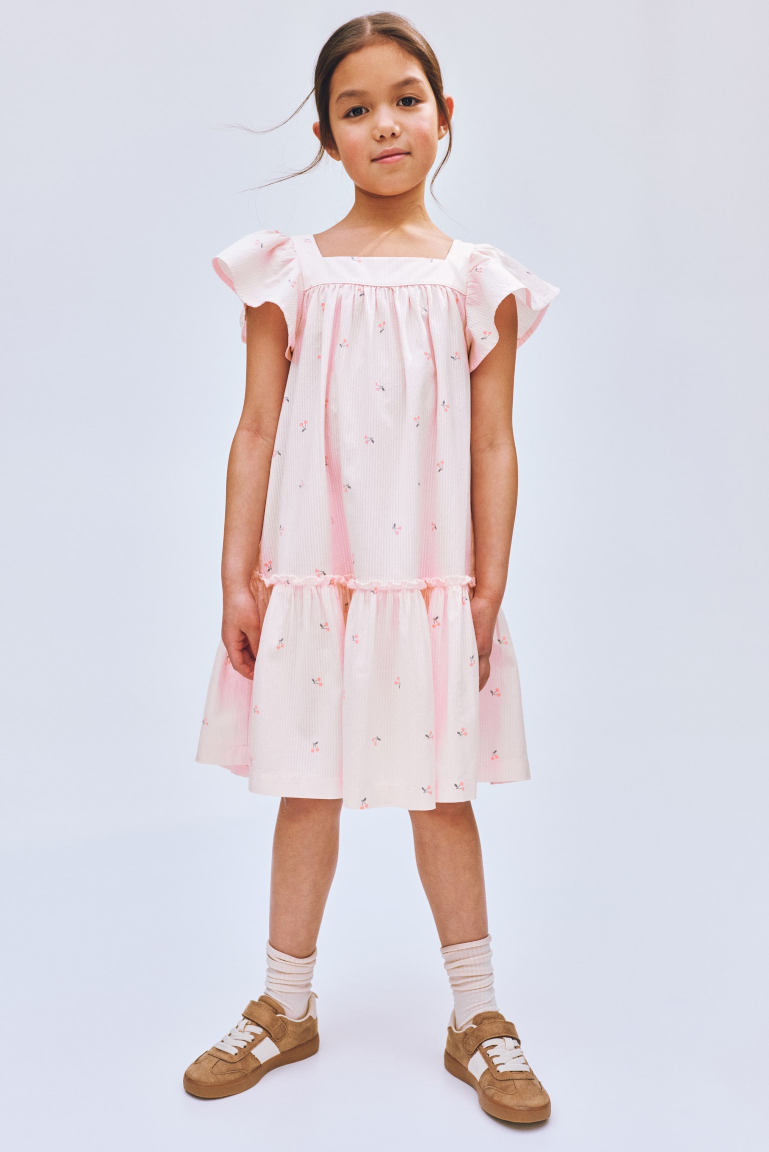 שמלת כותנה מתרחבת - ורוד בהיר/דובדבנים - 5